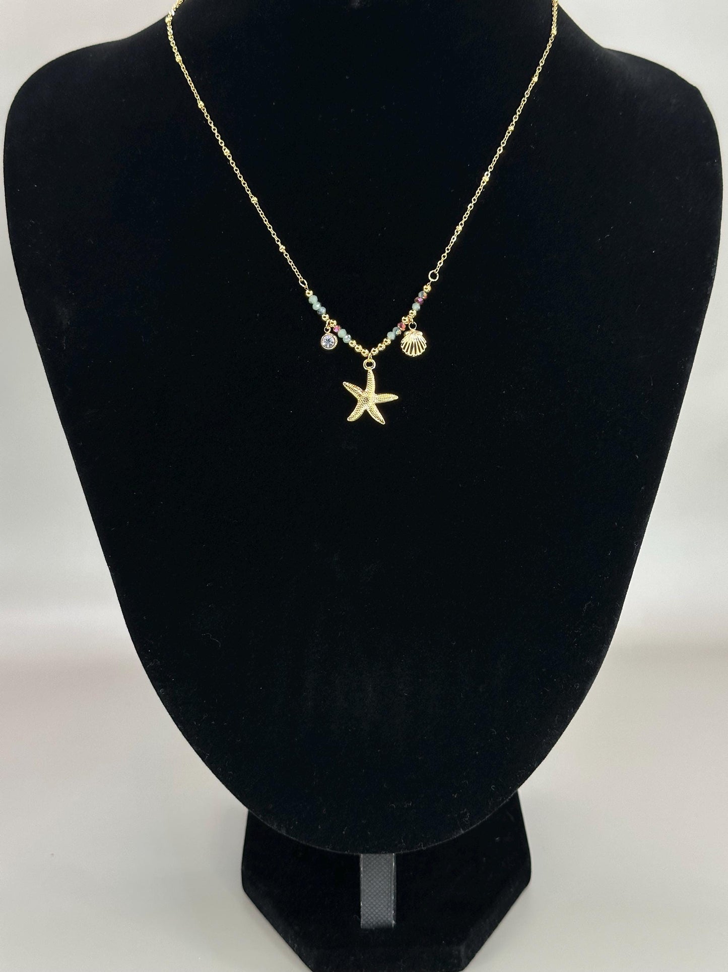 Gold Plated Starfish Necklace: Waterproof Beach Pendant with Shell & Beads