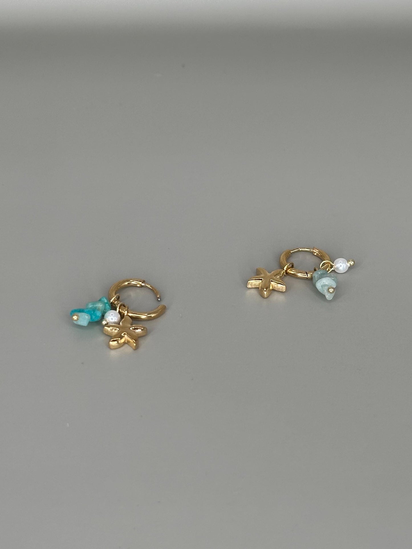 Gold Plated Waterproof Starfish & Shell Charm Earrings – Ocean Drop Hoops with Pearls minimalist jewelry