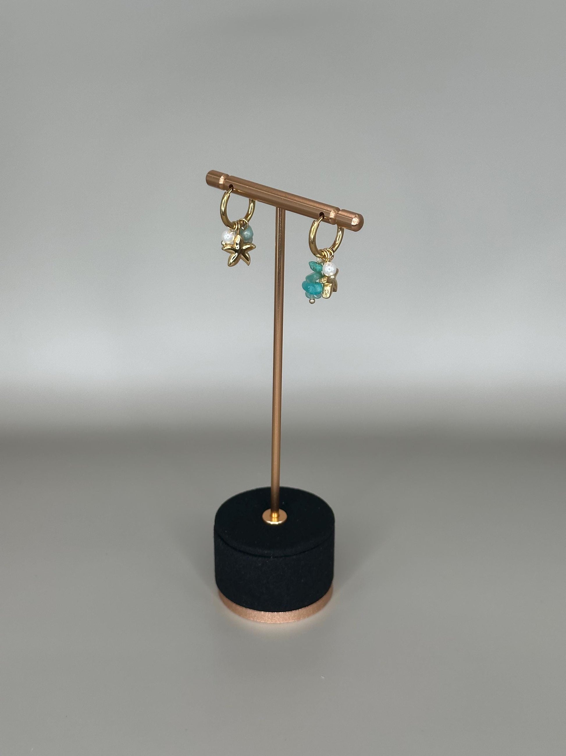 Gold Plated Waterproof Starfish & Shell Charm Earrings – Ocean Drop Hoops with Pearls minimalist jewelry