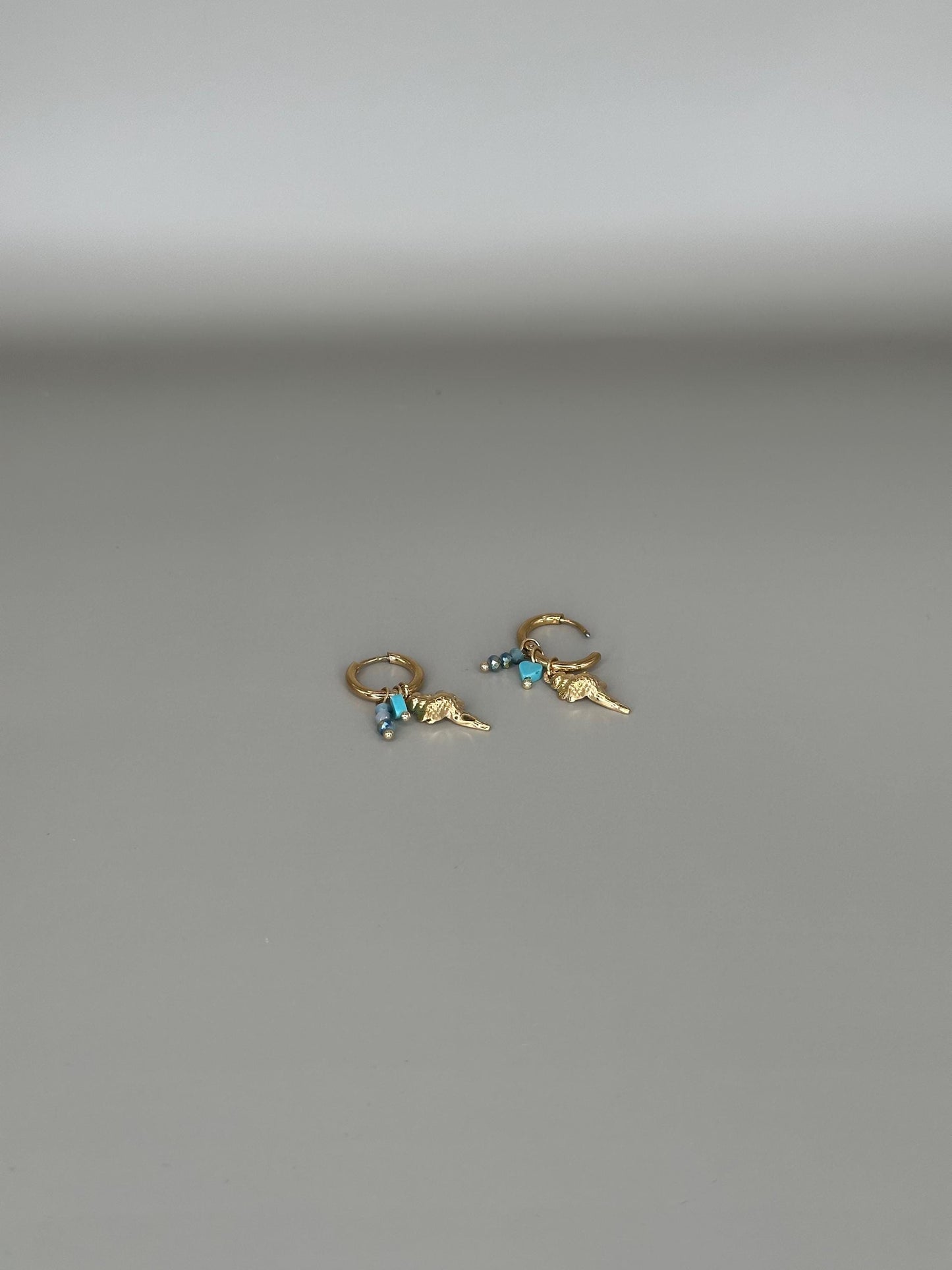 Gold Plated Waterproof Shell Charm Earrings – Ocean Blue Gem & Pearl Hoop / Dangle – Minimalist Jewelry