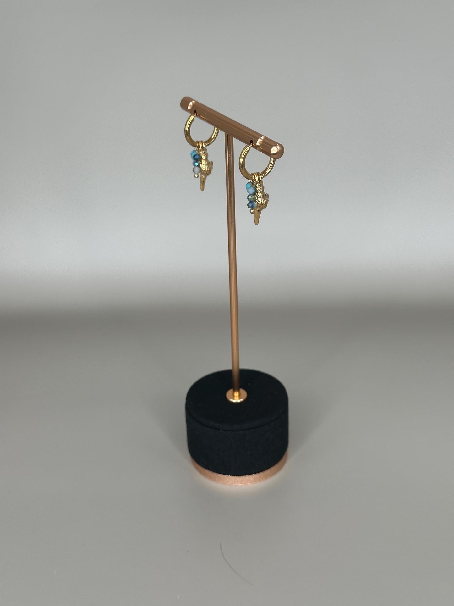 Gold Plated Waterproof Shell Charm Earrings – Ocean Blue Gem & Pearl Hoop / Dangle – Minimalist Jewelry