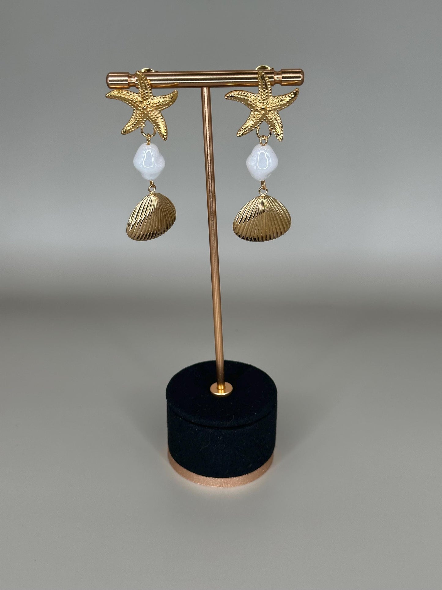 Gold Plated Waterproof Starfish , Shell , Mother Pearl Earrings – Hypoallergenic Minimalist Jewelry