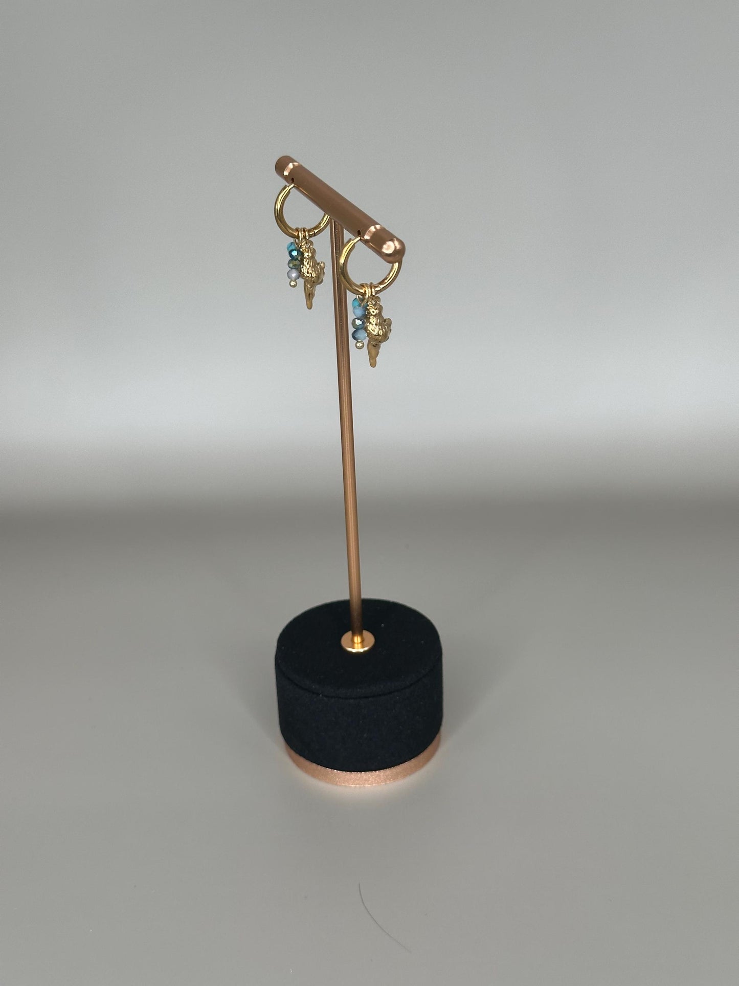 Gold Plated Waterproof Shell Charm Earrings – Ocean Blue Gem & Pearl Hoop / Dangle – Minimalist Jewelry