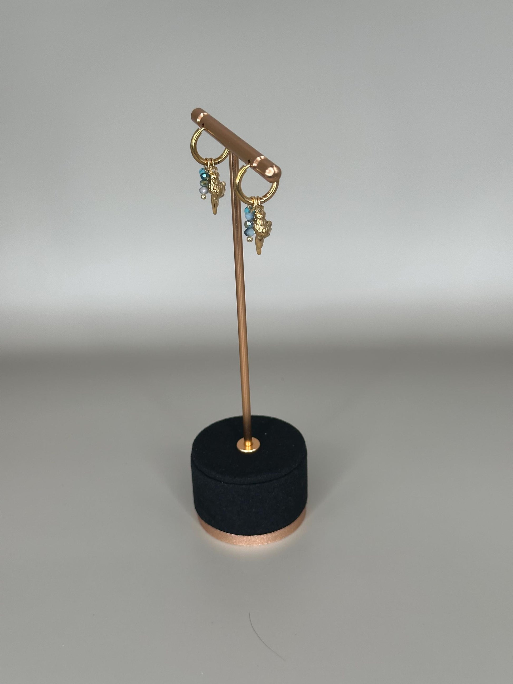 Gold Plated Waterproof Shell Charm Earrings – Ocean Blue Gem & Pearl Hoop / Dangle – Minimalist Jewelry