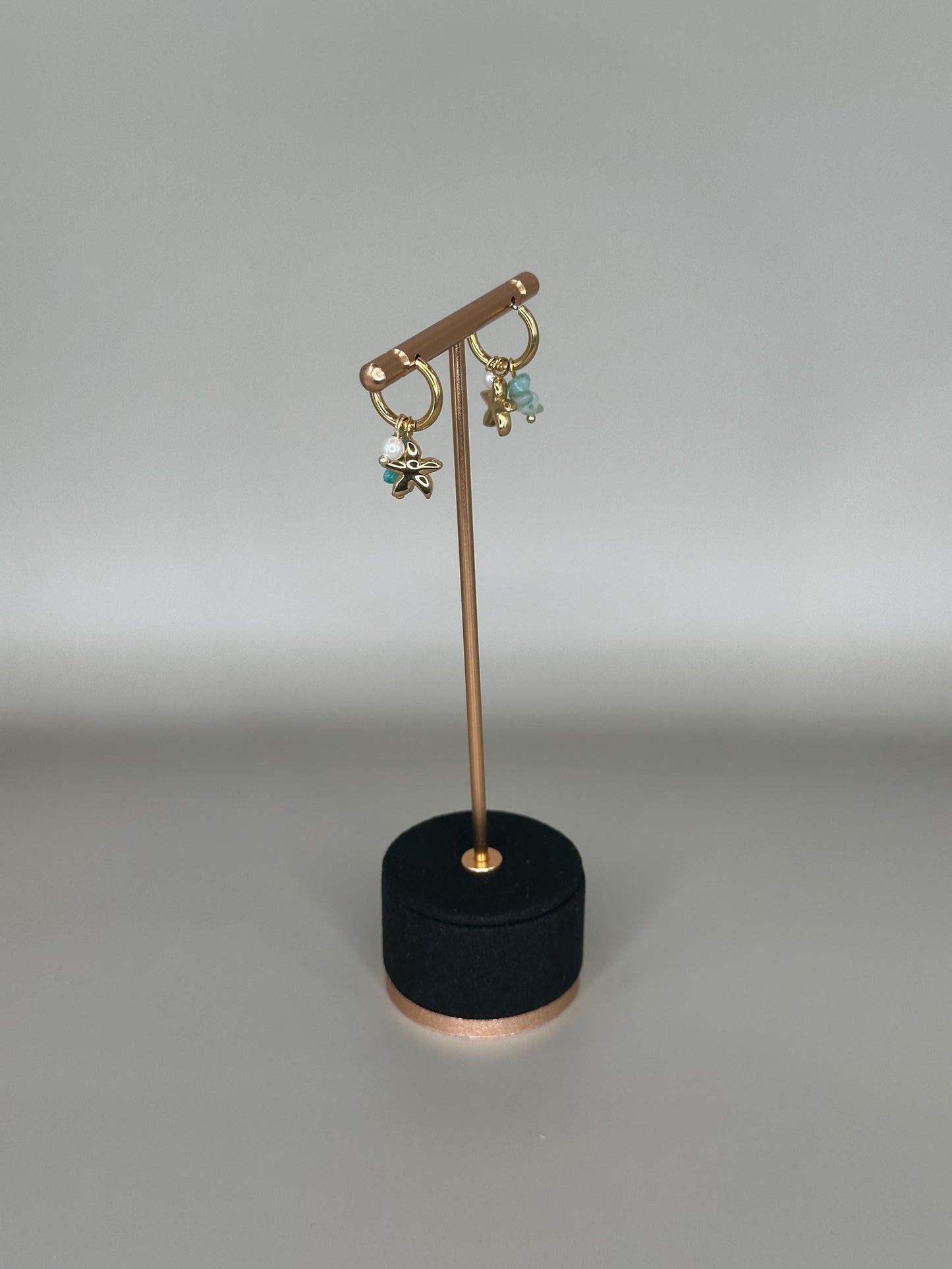 Gold Plated Waterproof Starfish & Shell Charm Earrings – Ocean Drop Hoops with Pearls minimalist jewelry