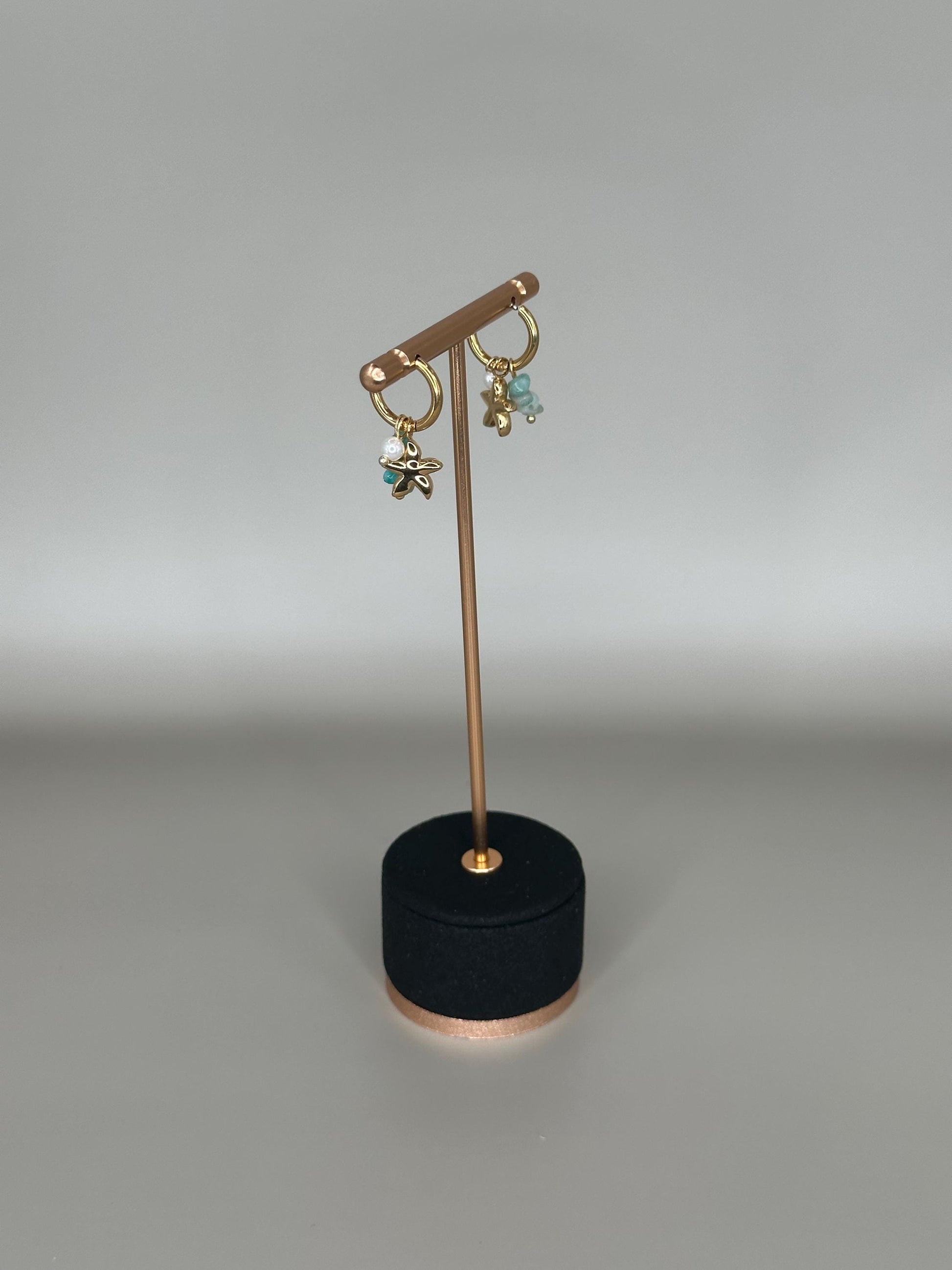 Gold Plated Waterproof Starfish & Shell Charm Earrings – Ocean Drop Hoops with Pearls minimalist jewelry