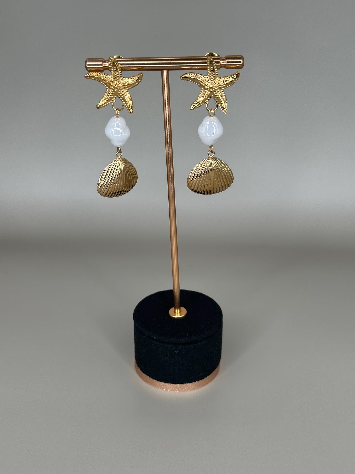 Gold Plated Waterproof Starfish , Shell , Mother Pearl Earrings – Hypoallergenic Minimalist Jewelry