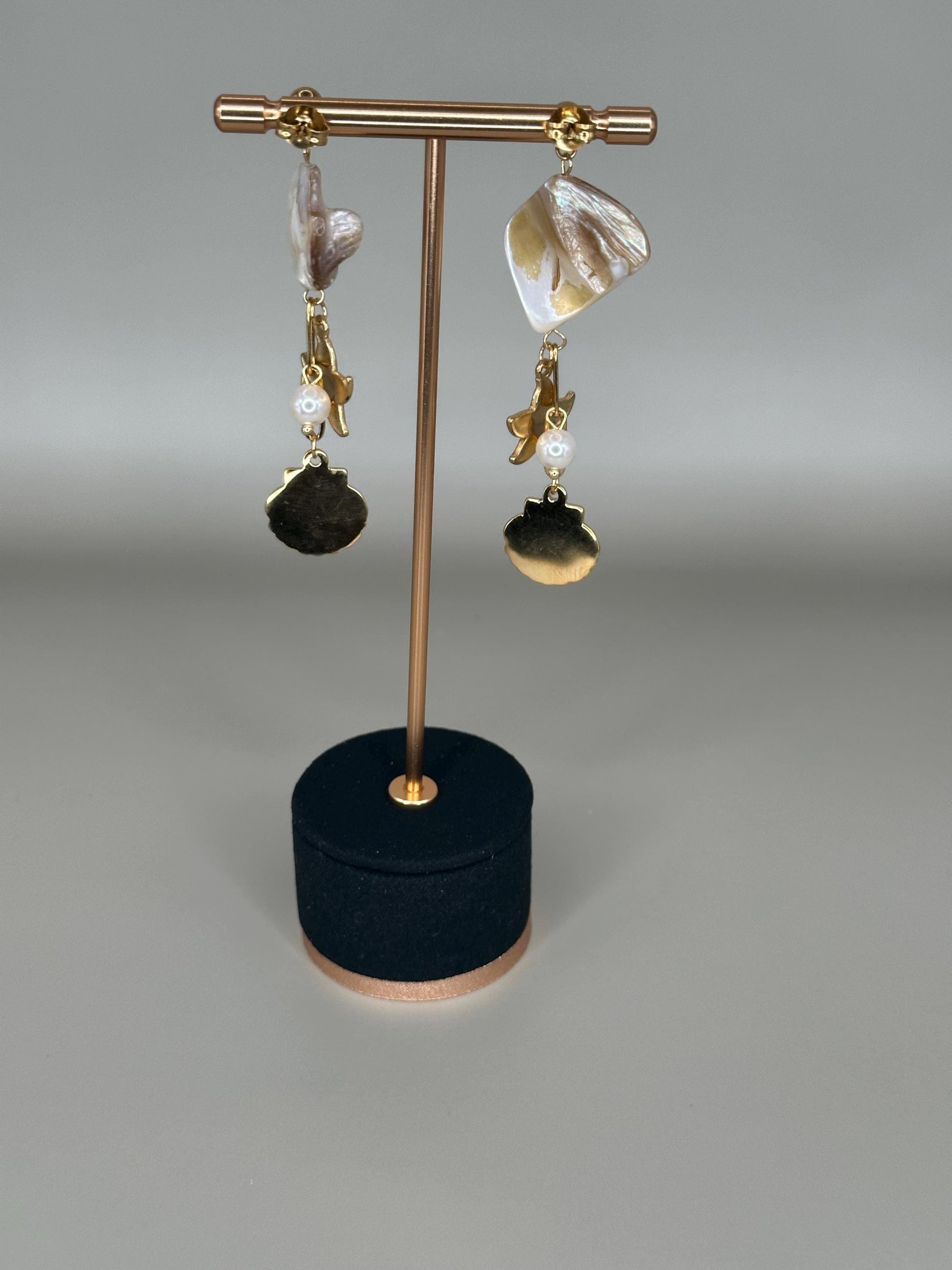 Gold Plated Waterproof Starfish & Shell Earrings – Hypoallergenic Minimalist Jewelry