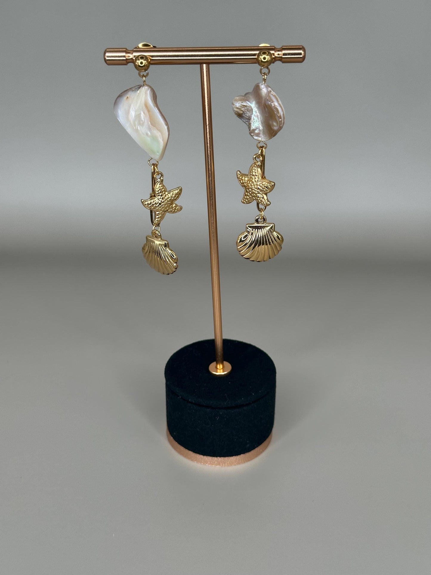 Gold Plated Waterproof Starfish & Shell Earrings – Hypoallergenic Minimalist Jewelry