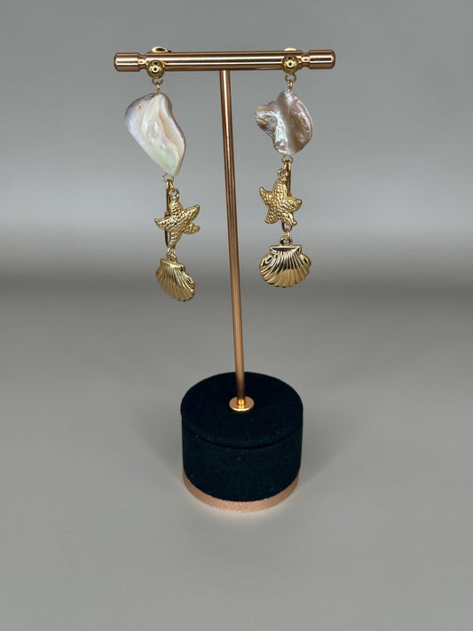 Gold Plated Waterproof Starfish & Shell Earrings – Hypoallergenic Minimalist Jewelry