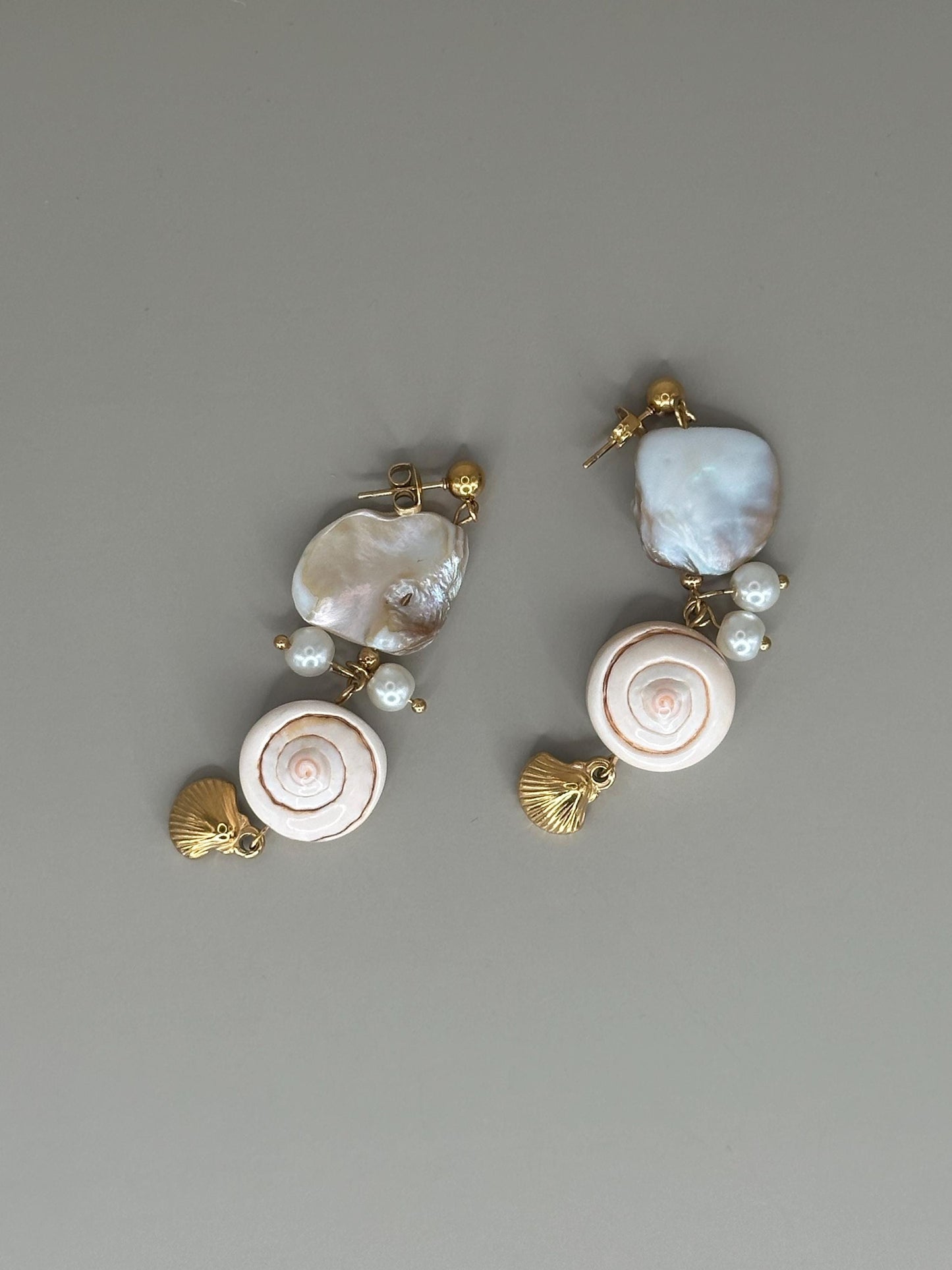 Gold Plated Waterproof Seashell Porcelain Earrings – Hypoallergenic Minimalist Jewelry