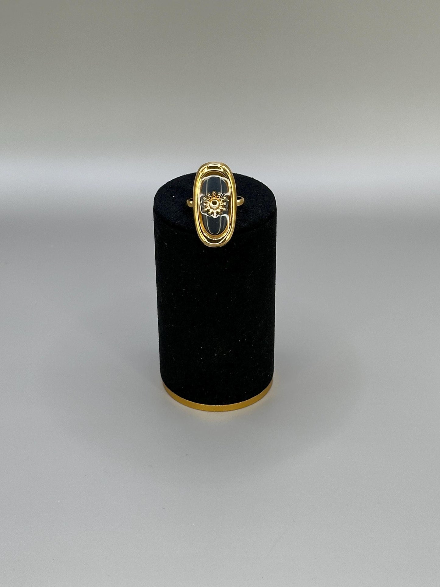 Gold Plated waterproof Ring Oval Sunburst minimalist Bold Statement Ring |