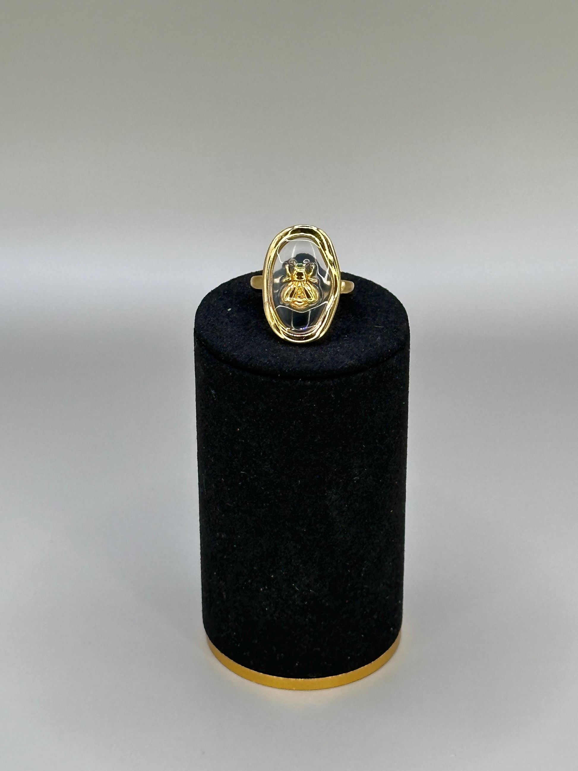 Gold Plated Waterproof Oval Ladybug Ring Hypoallergenic – Minimalist Jewelry