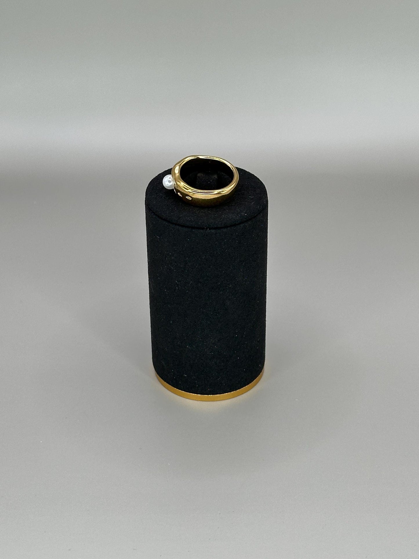 Gold Plated Waterproof Engraved Band Ring with Pearl – Hypoallergenic Adjustable Minimalist Jewelry