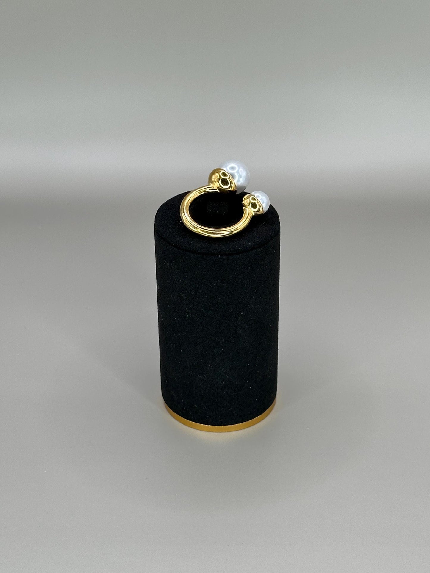 Gold Plated Waterproof Double Pearl Open Ring – Hypoallergenic Adjustable Minimalist Jewelry