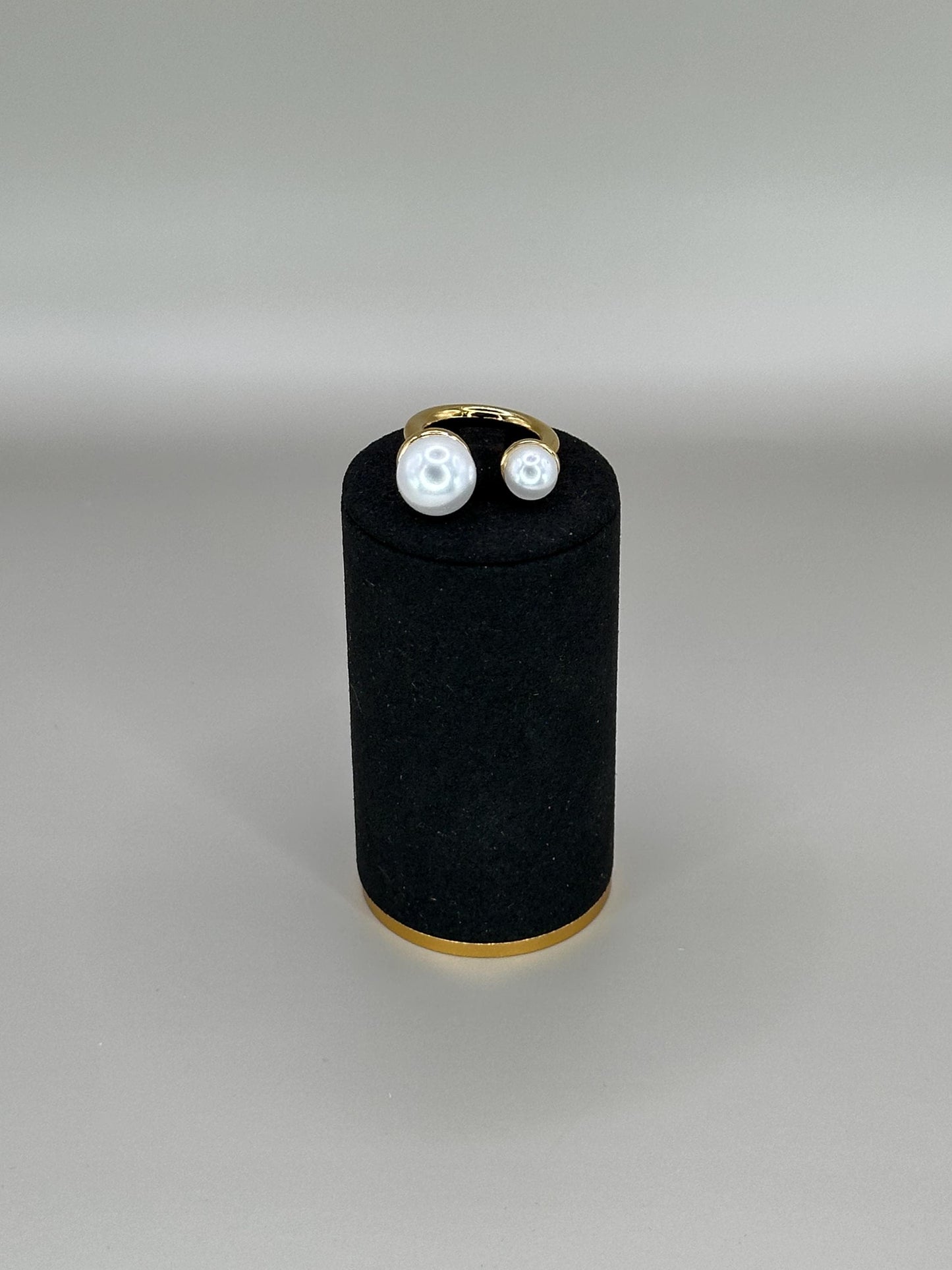 Gold Plated Waterproof Double Pearl Open Ring – Hypoallergenic Adjustable Minimalist Jewelry