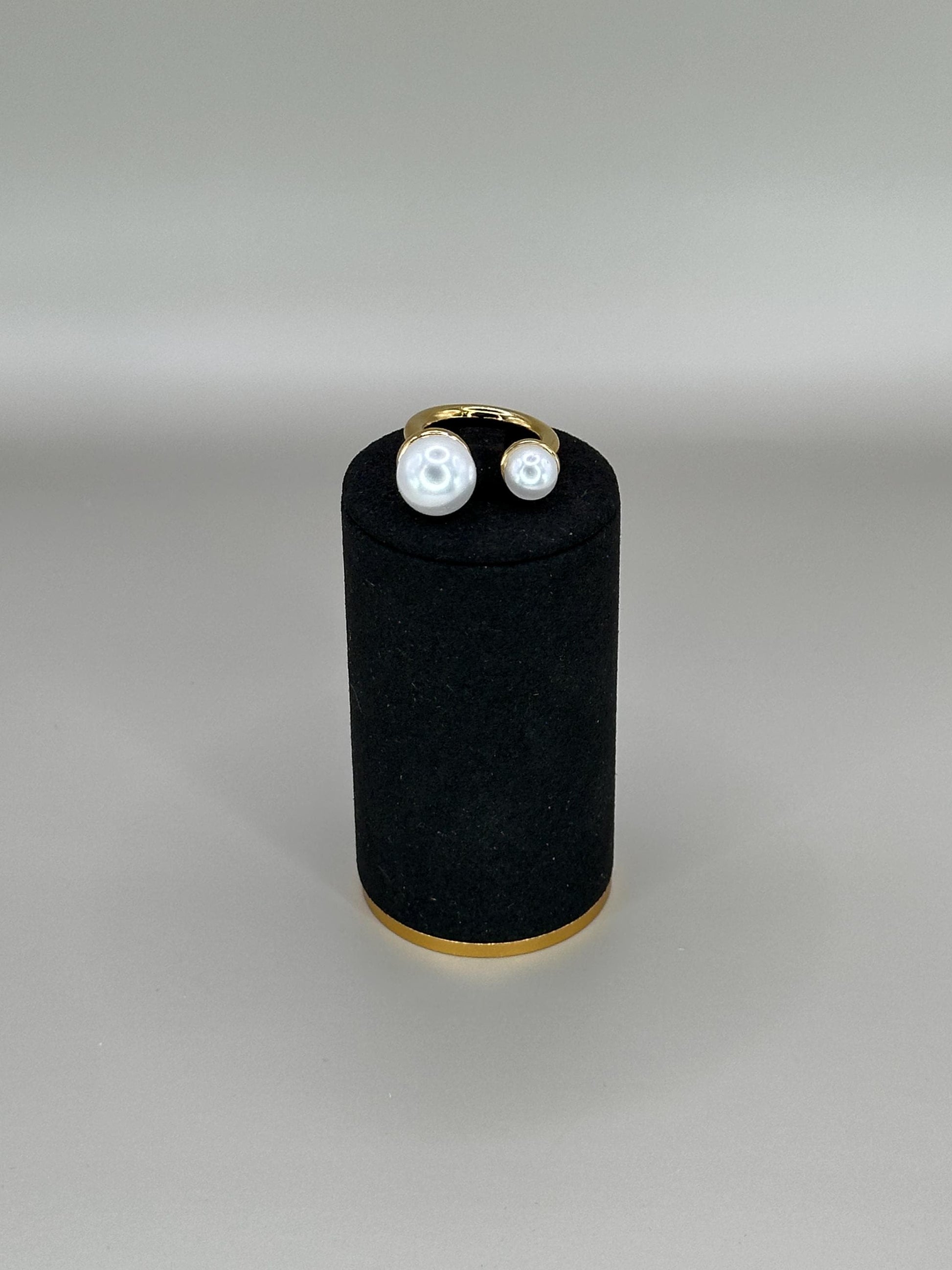 Gold Plated Waterproof Double Pearl Open Ring – Hypoallergenic Adjustable Minimalist Jewelry