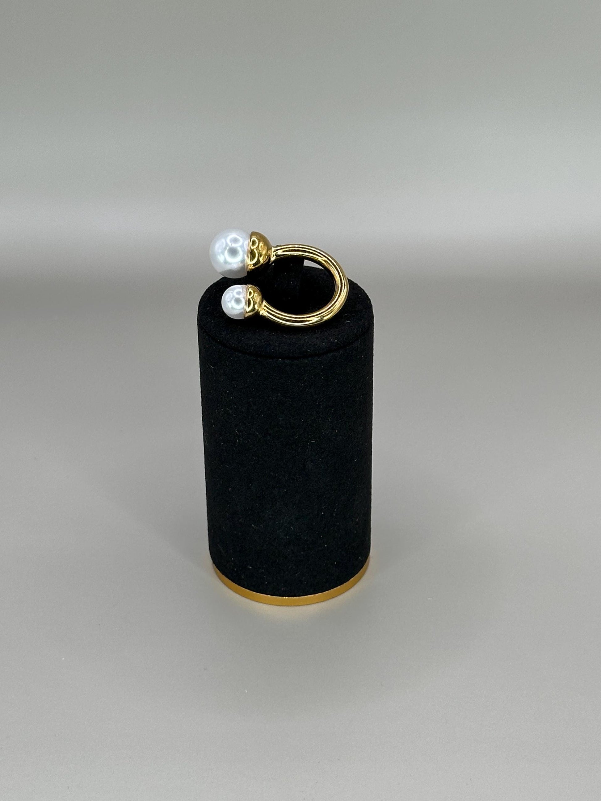 Gold Plated Waterproof Double Pearl Open Ring – Hypoallergenic Adjustable Minimalist Jewelry