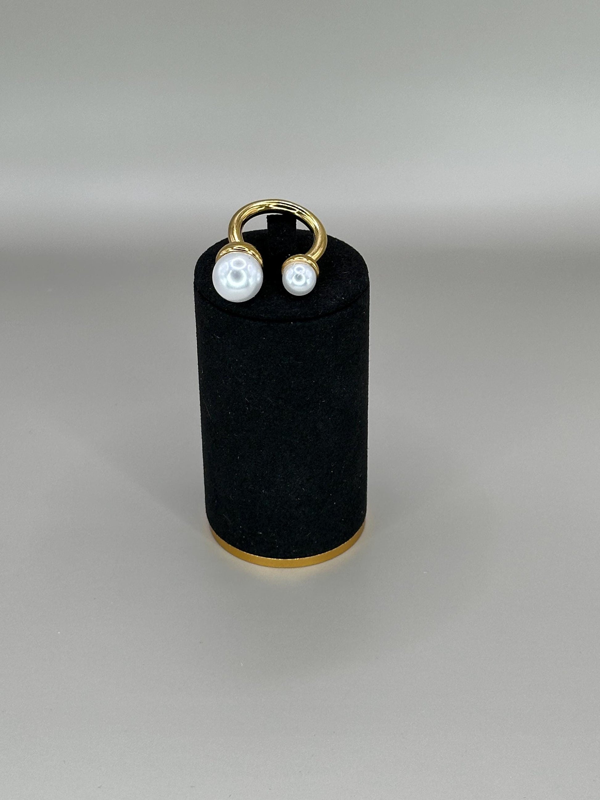 Gold Plated Waterproof Double Pearl Open Ring – Hypoallergenic Adjustable Minimalist Jewelry