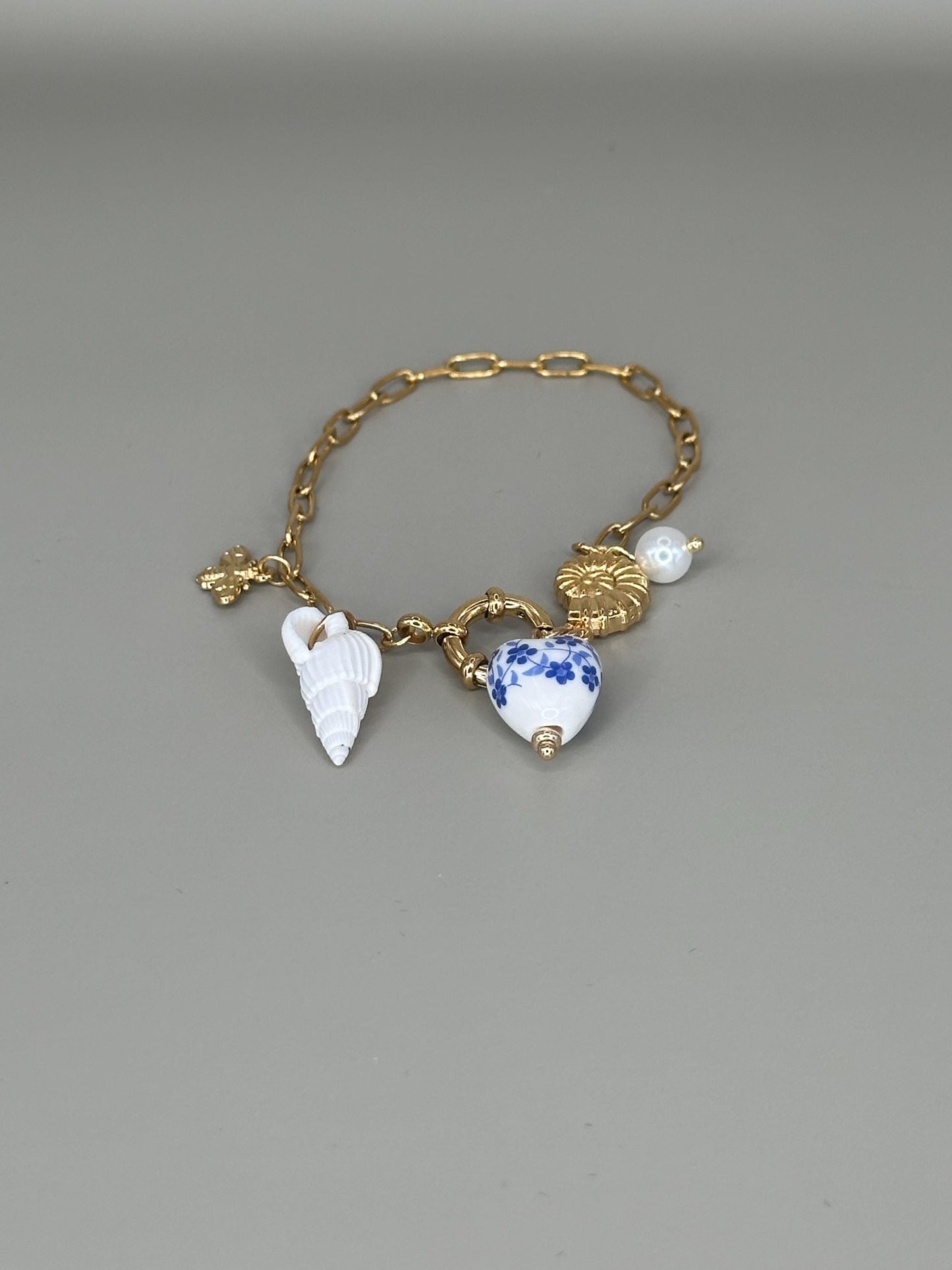 Gold Plated waterproof Gold Bracelet Anklet Shell, Heart, Star & Pearl Accents
