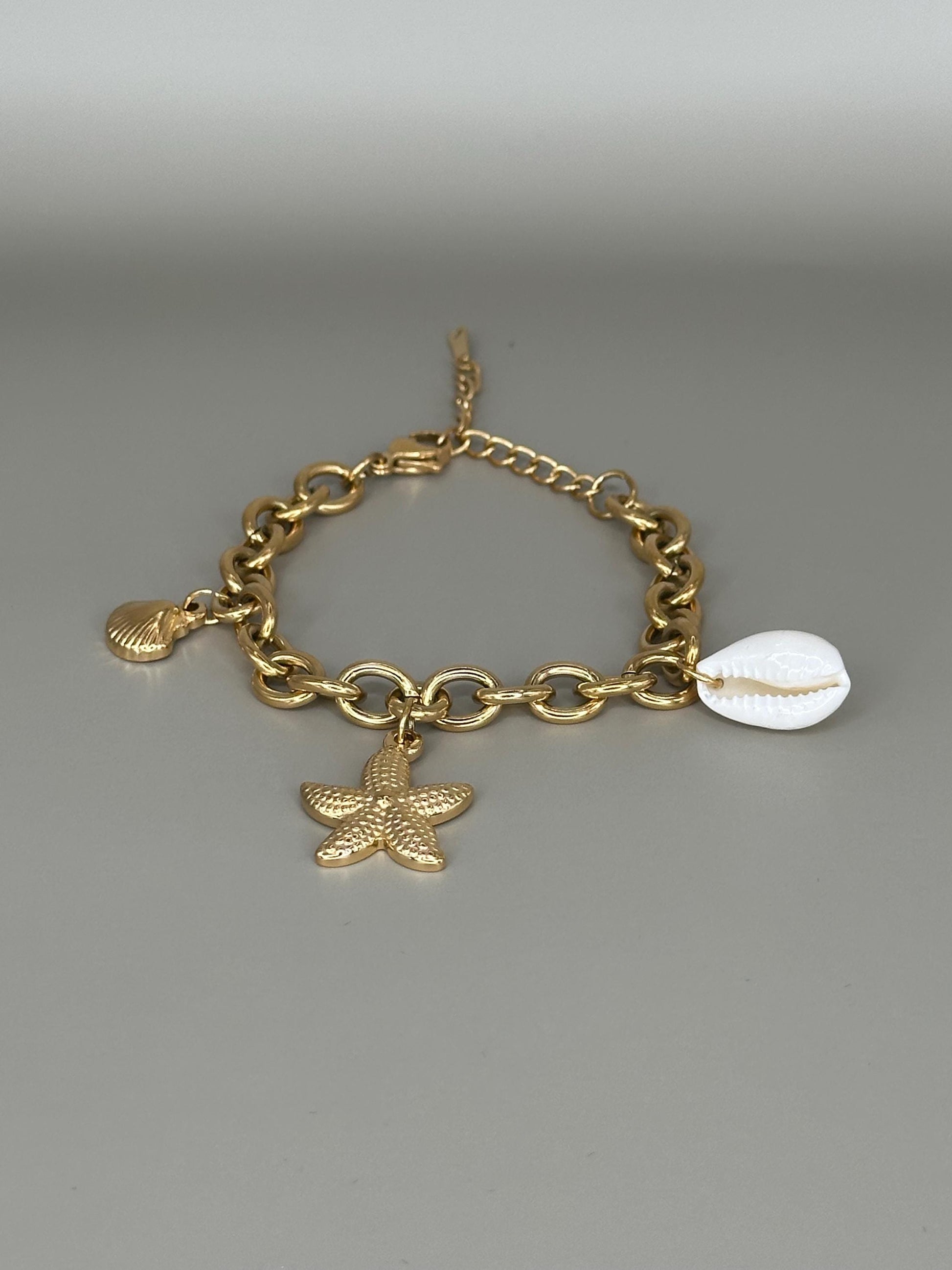 Gold Plated waterproof Gold Bracelet Anklet Starfish & Shell Charm