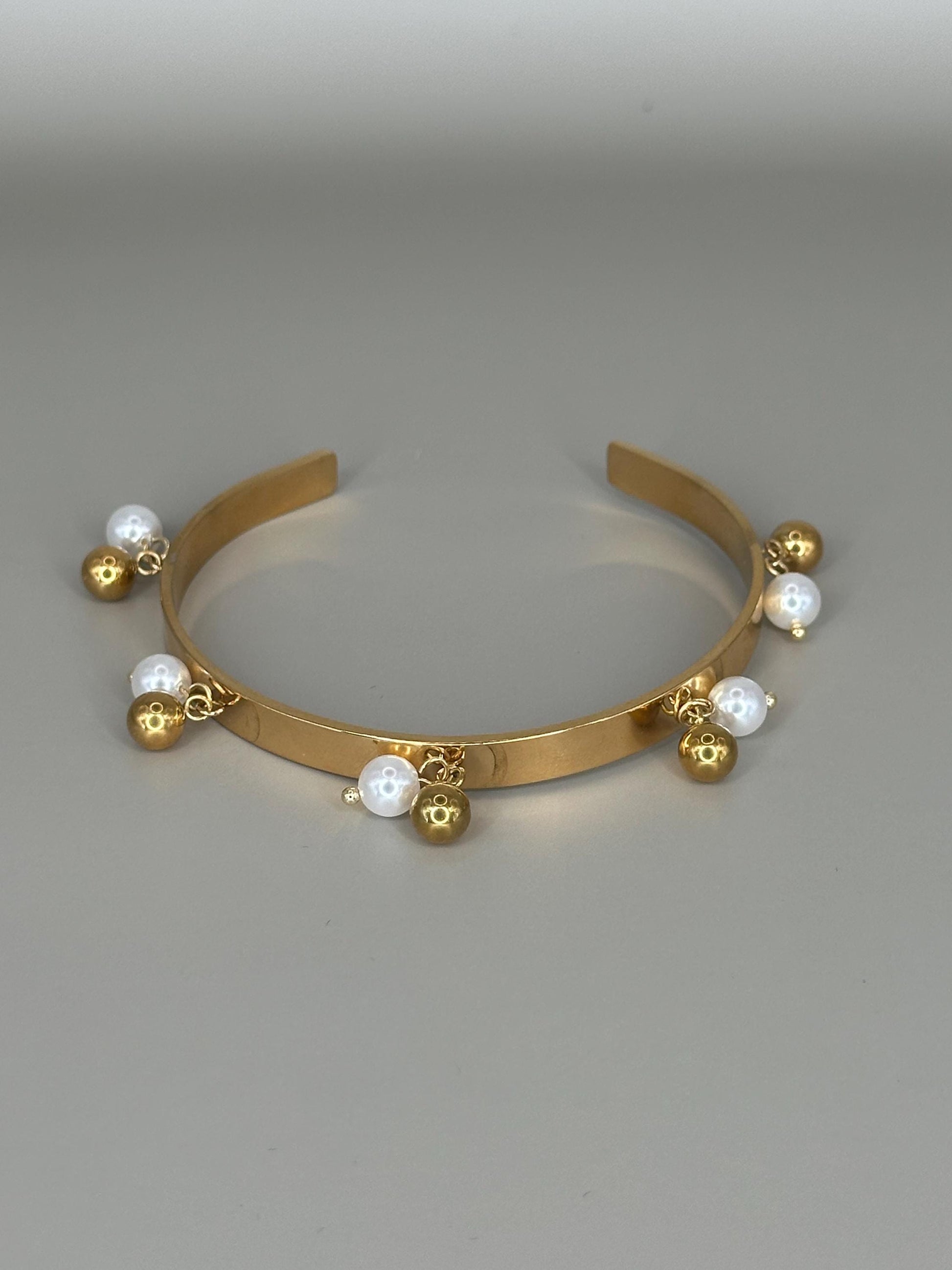 Gold Plated Pearl Cuff Bracelet: Waterproof Boho Bangle