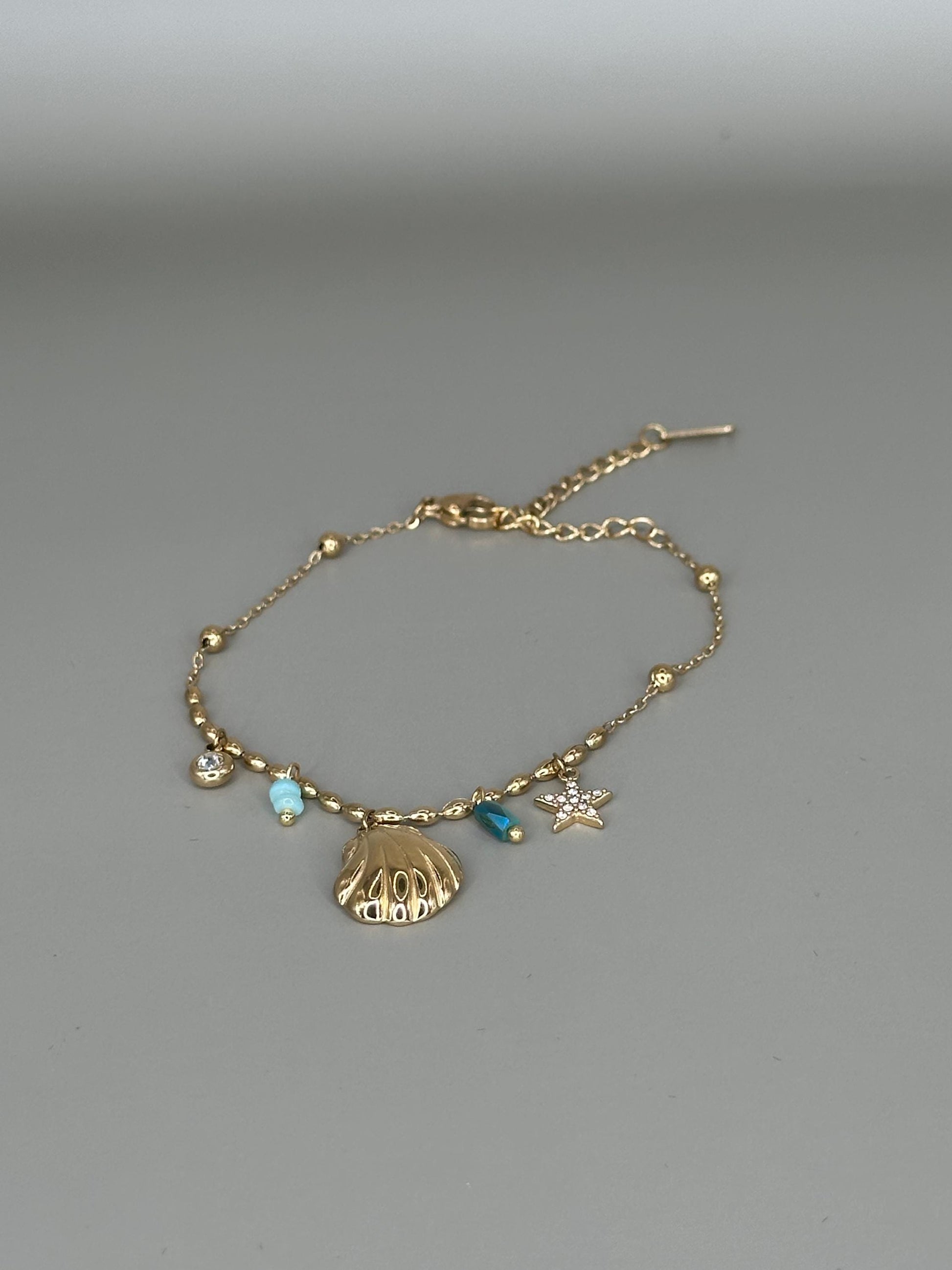 18k Gold Waterproof Seashell Starfish turquoise Bracelet – Hypoallergenic Minimalist Jewelry