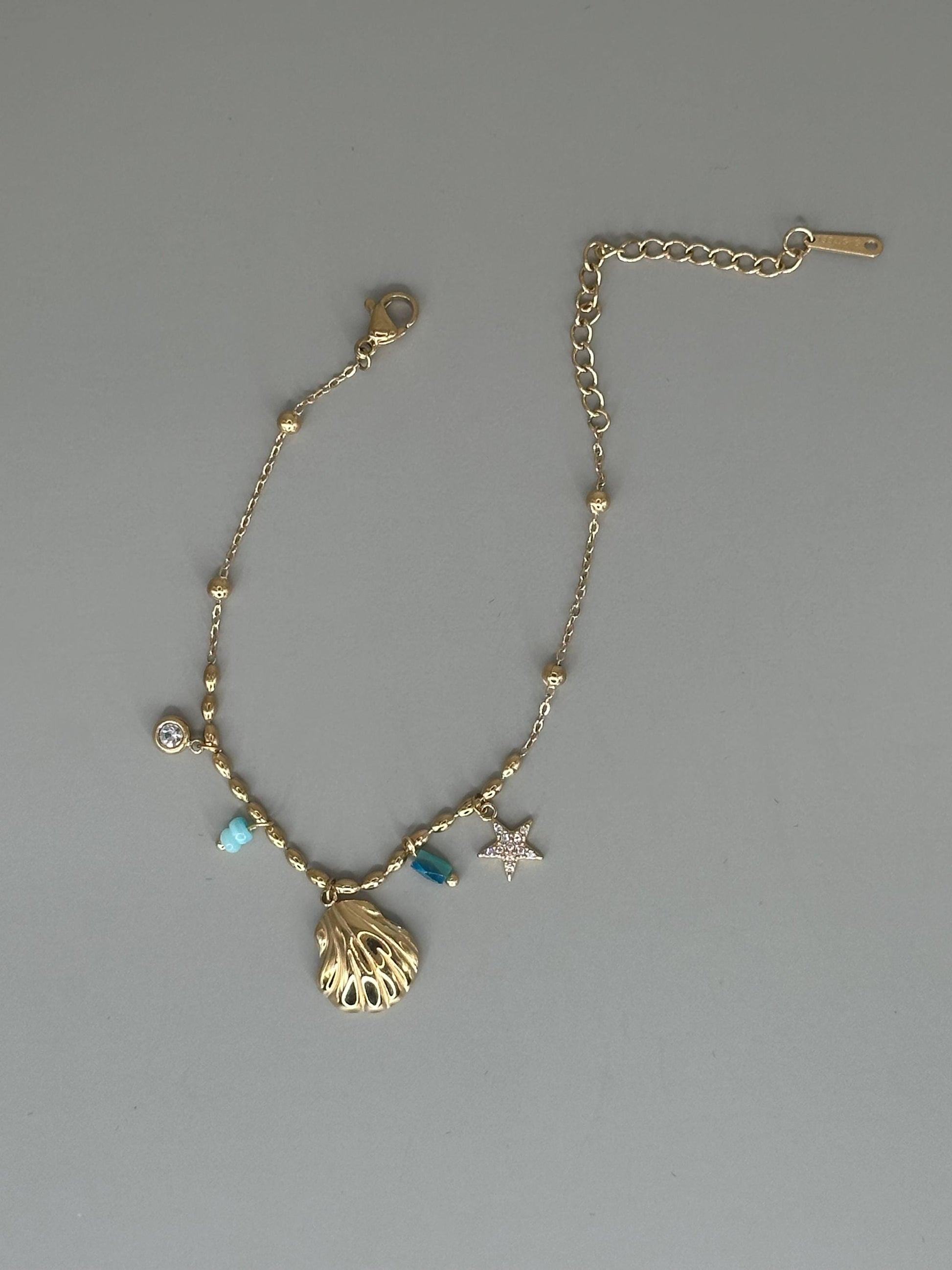 18k Gold Waterproof Seashell Starfish turquoise Bracelet – Hypoallergenic Minimalist Jewelry
