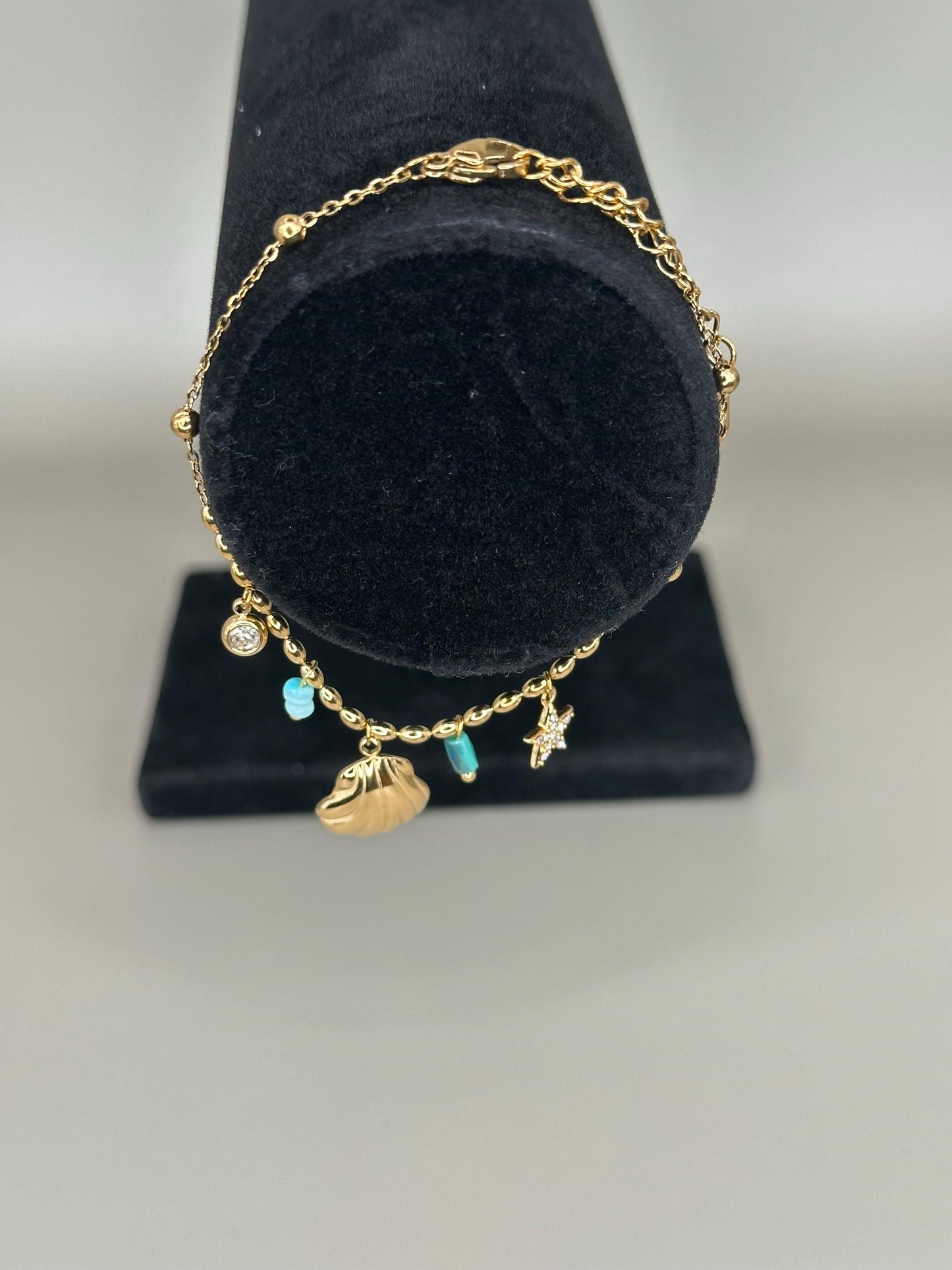 18k Gold Waterproof Seashell Starfish turquoise Bracelet – Hypoallergenic Minimalist Jewelry