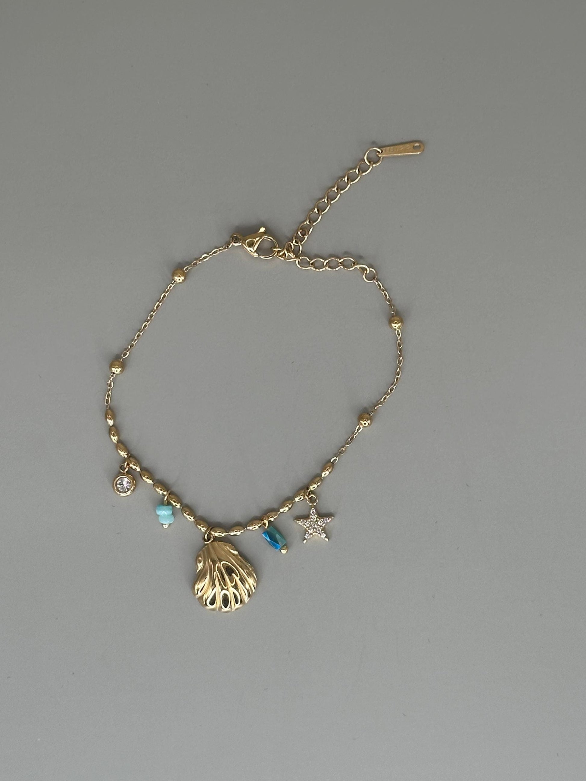 18k Gold Waterproof Seashell Starfish turquoise Bracelet – Hypoallergenic Minimalist Jewelry