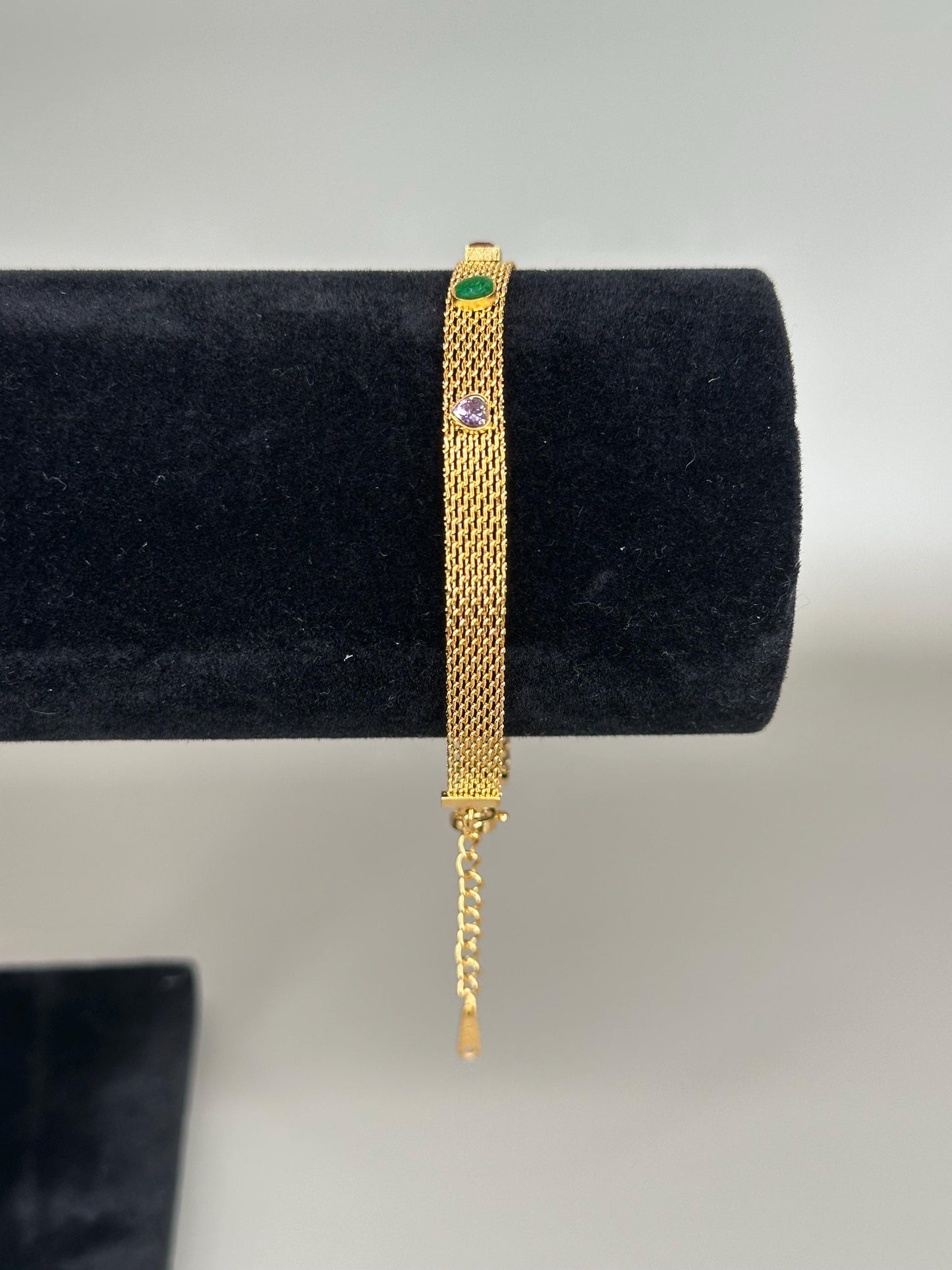 Gold Plated Waterproof Colorful Gem Mesh Bracelet Hypoallergenic Minimalist Jewelry