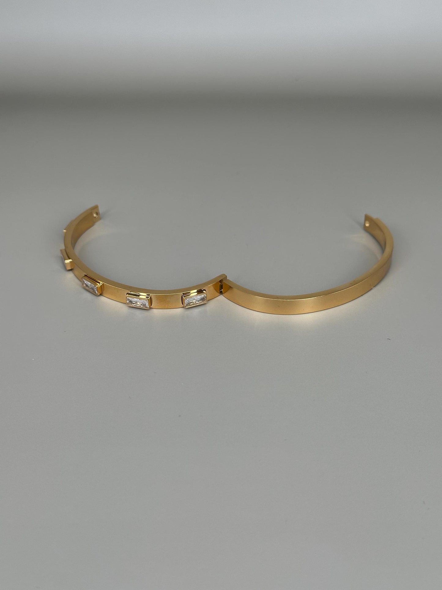 Gold Plated Waterproof Baguette Crystal Bangle Bracelet – Hypoallergenic Minimalist Jewelry