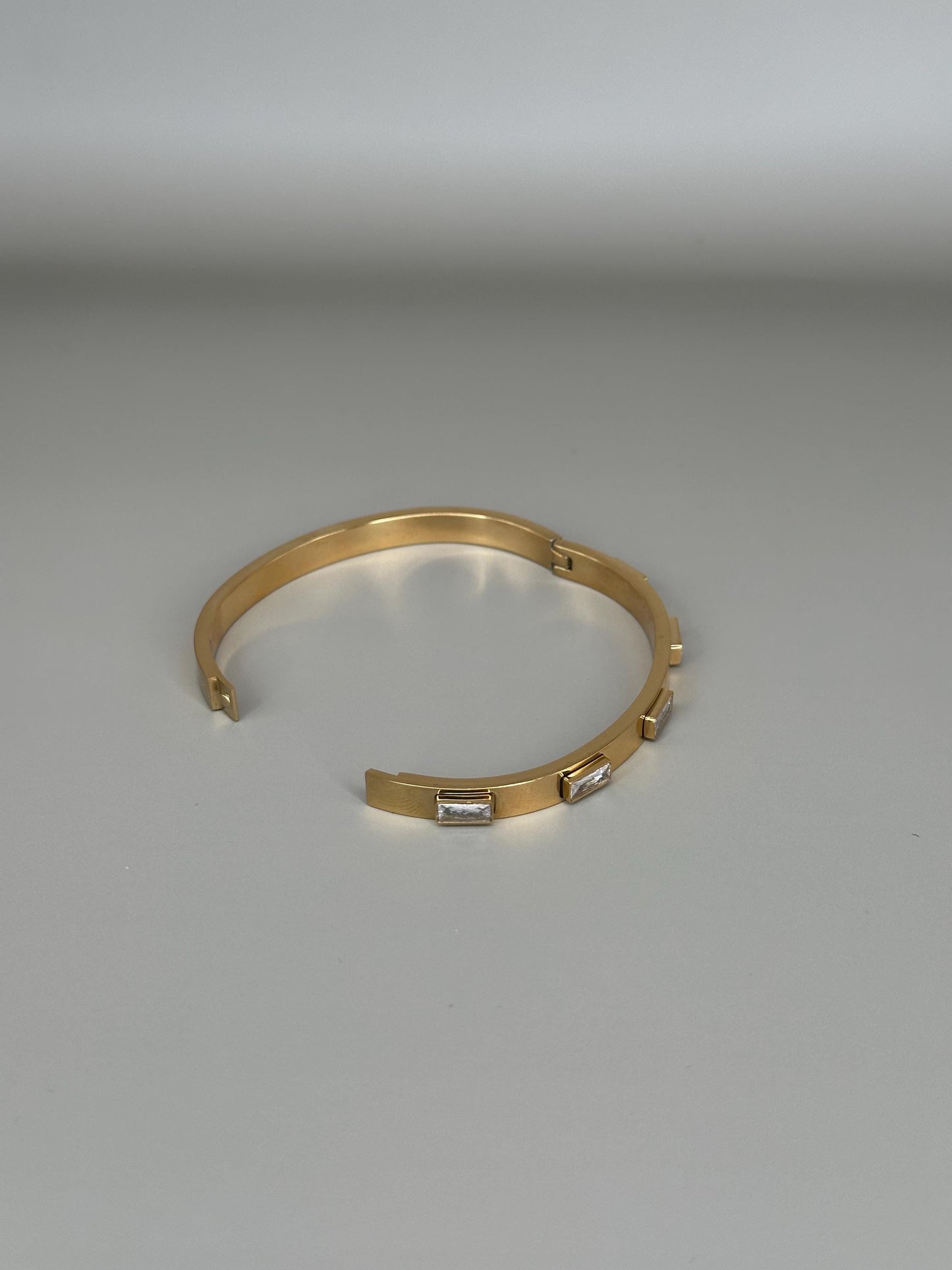 Gold Plated Waterproof Baguette Crystal Bangle Bracelet – Hypoallergenic Minimalist Jewelry