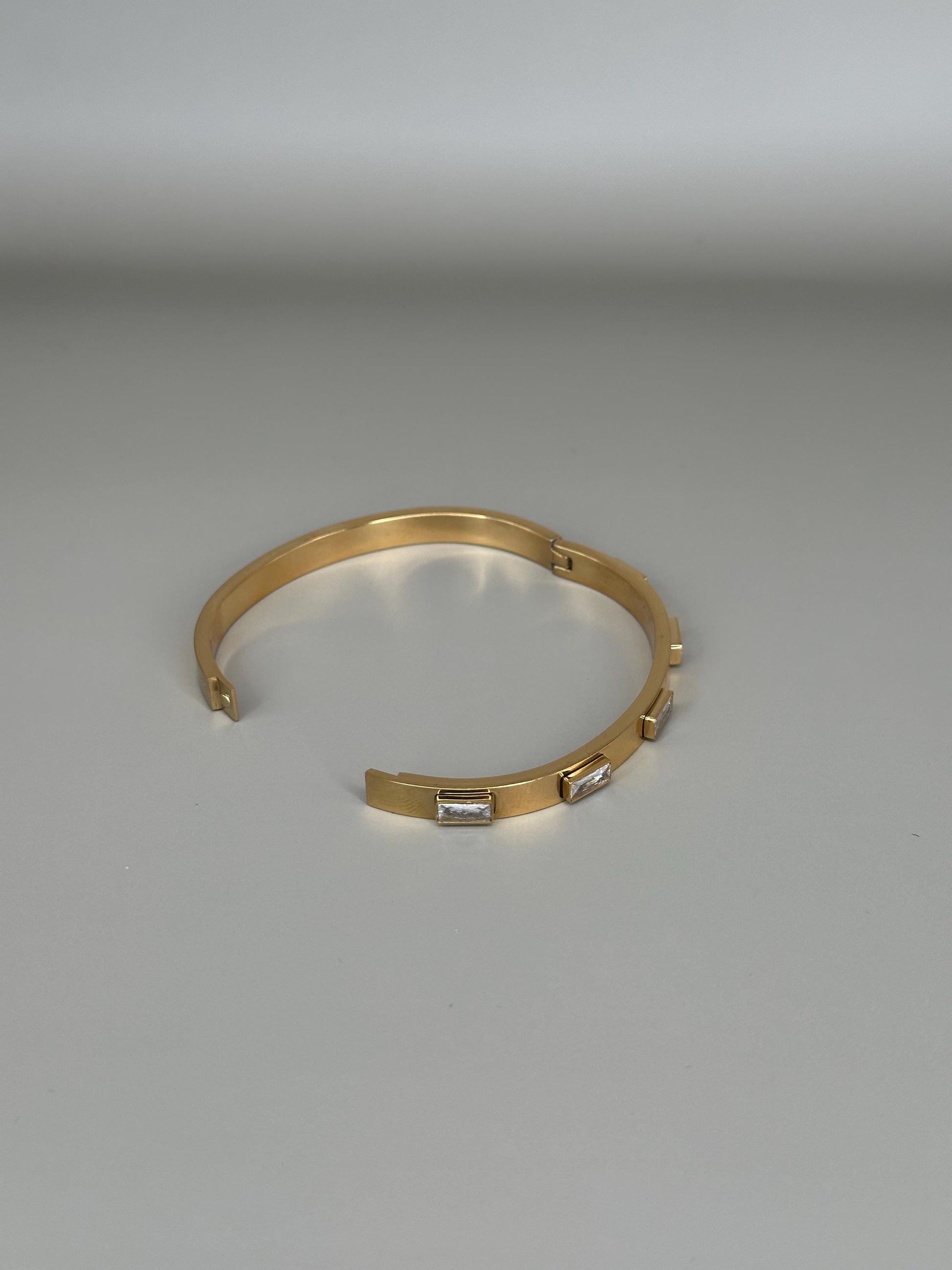 Gold Plated Waterproof Baguette Crystal Bangle Bracelet – Hypoallergenic Minimalist Jewelry