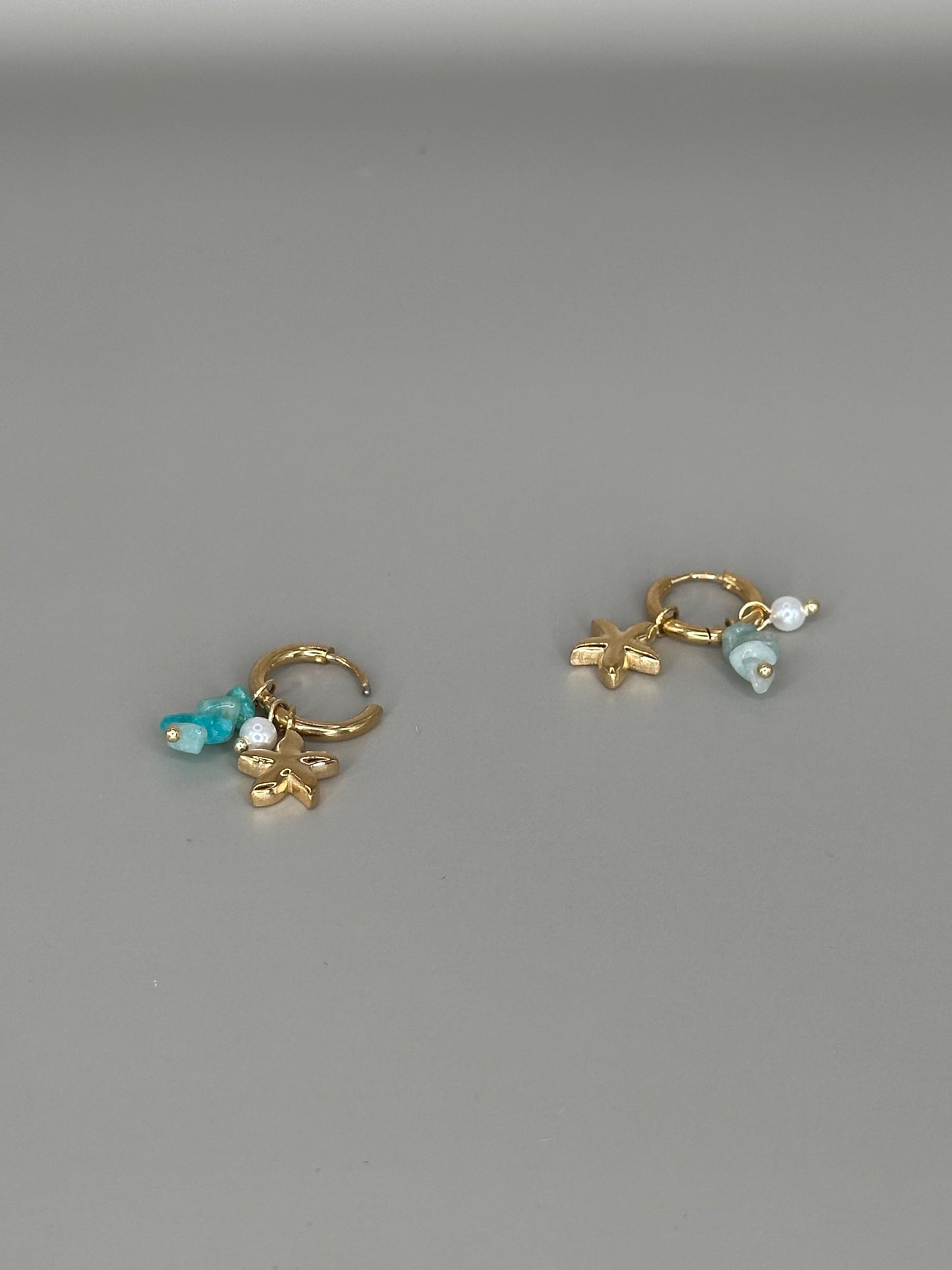 Gold Plated Waterproof Starfish & Shell Charm Earrings – Ocean Drop Hoops with Pearls minimalist jewelry