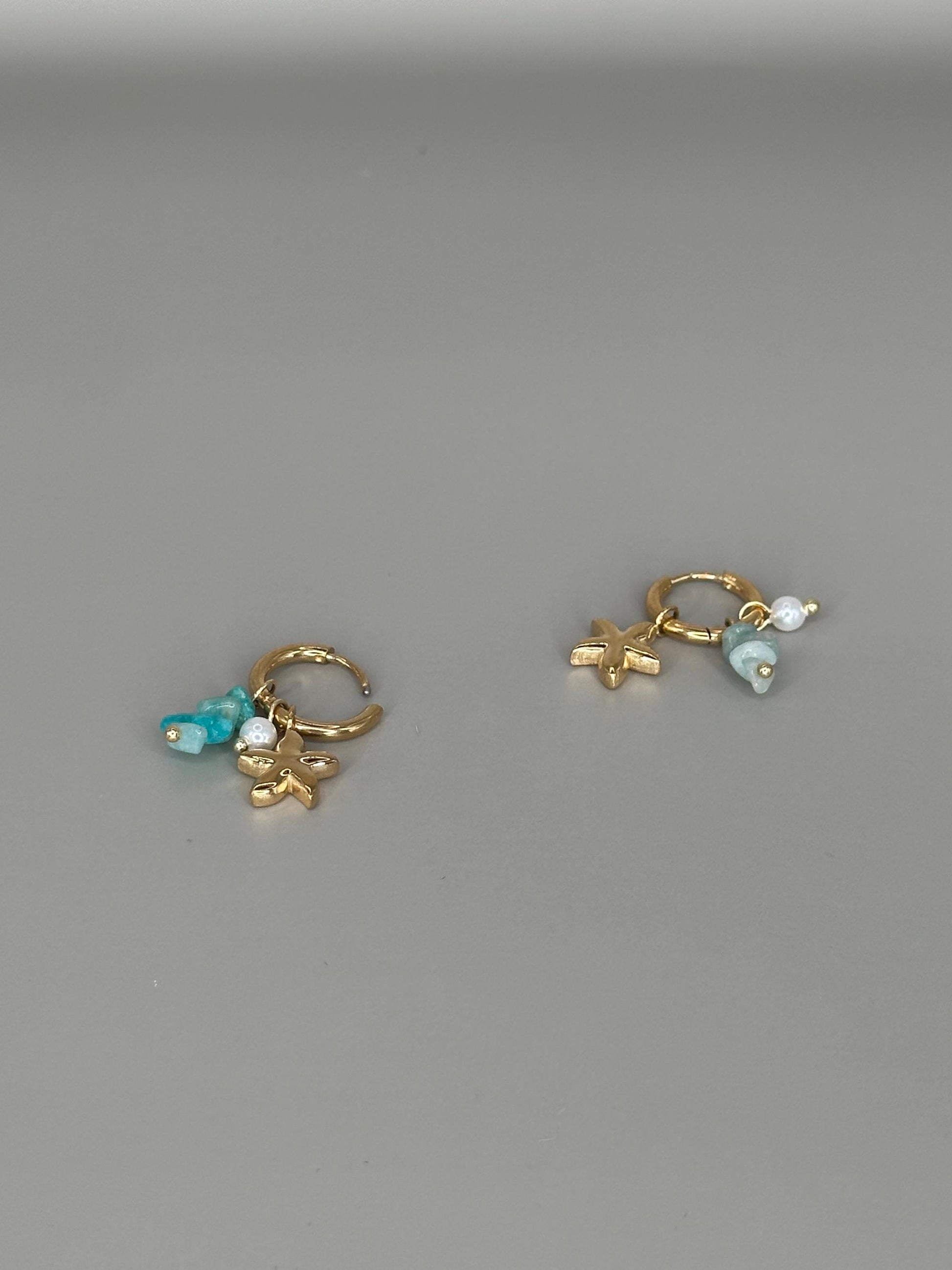 Gold Plated Waterproof Starfish & Shell Charm Earrings – Ocean Drop Hoops with Pearls minimalist jewelry
