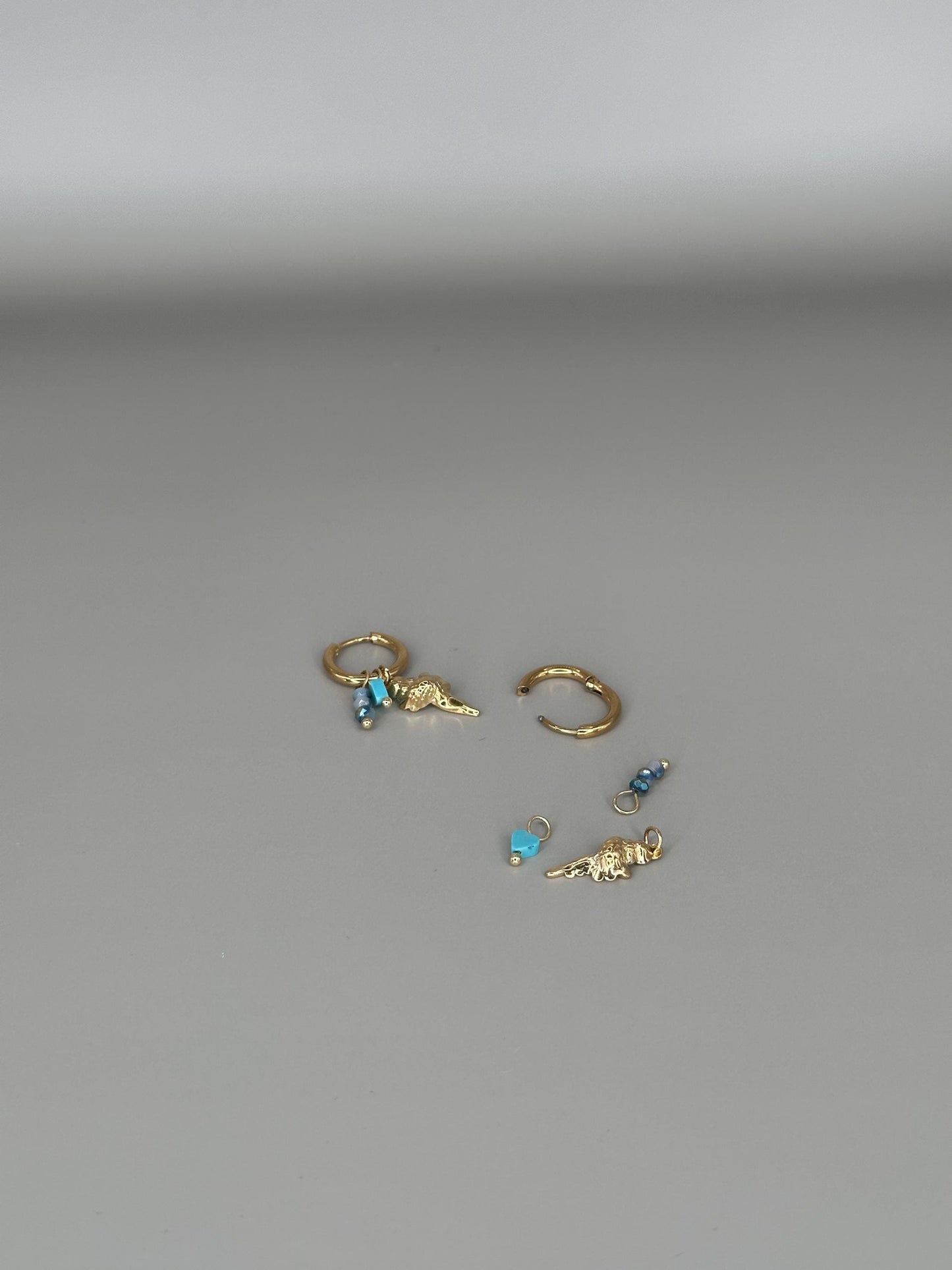 Gold Plated Waterproof Shell Charm Earrings – Ocean Blue Gem & Pearl Hoop / Dangle – Minimalist Jewelry