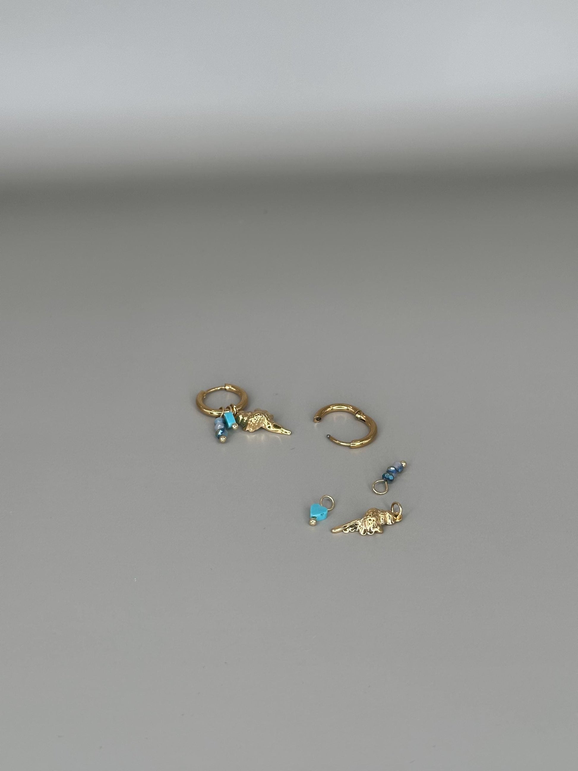 Gold Plated Waterproof Shell Charm Earrings – Ocean Blue Gem & Pearl Hoop / Dangle – Minimalist Jewelry