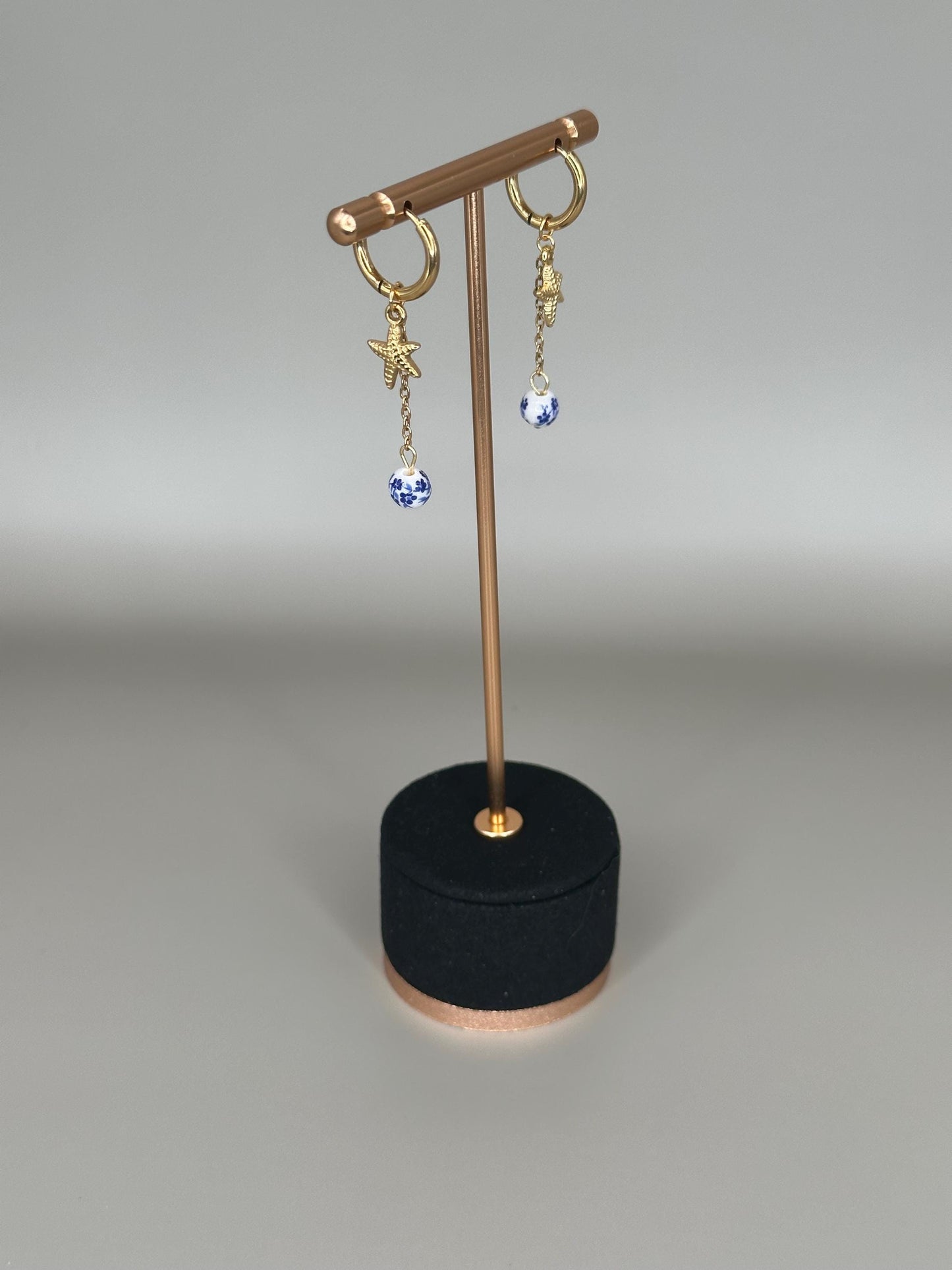 Gold Plated Waterproof Porcelain Earrings – Starfish & Sea Charms – Hypoallergenic Minimalist Jewelry