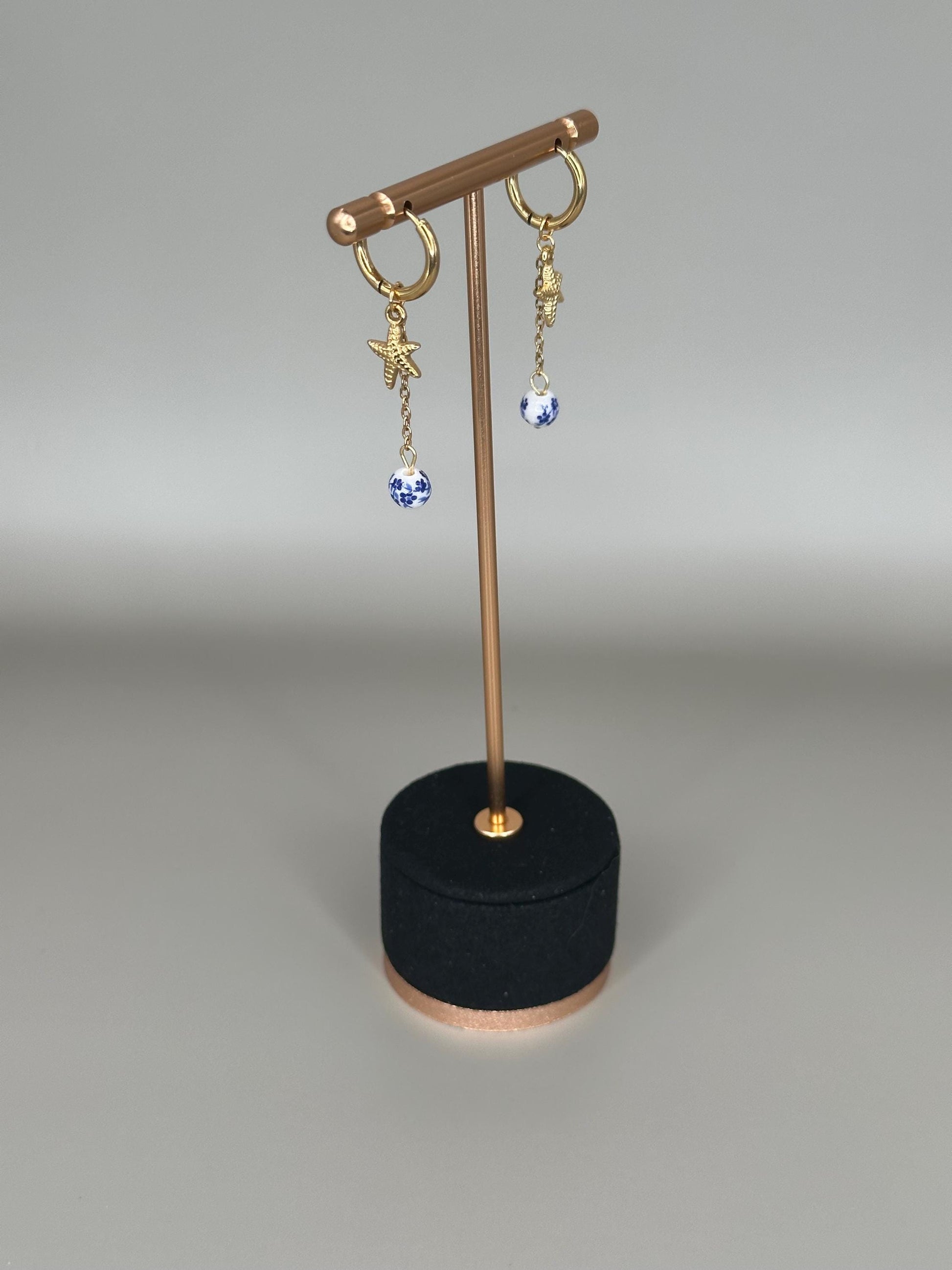 Gold Plated Waterproof Porcelain Earrings – Starfish & Sea Charms – Hypoallergenic Minimalist Jewelry