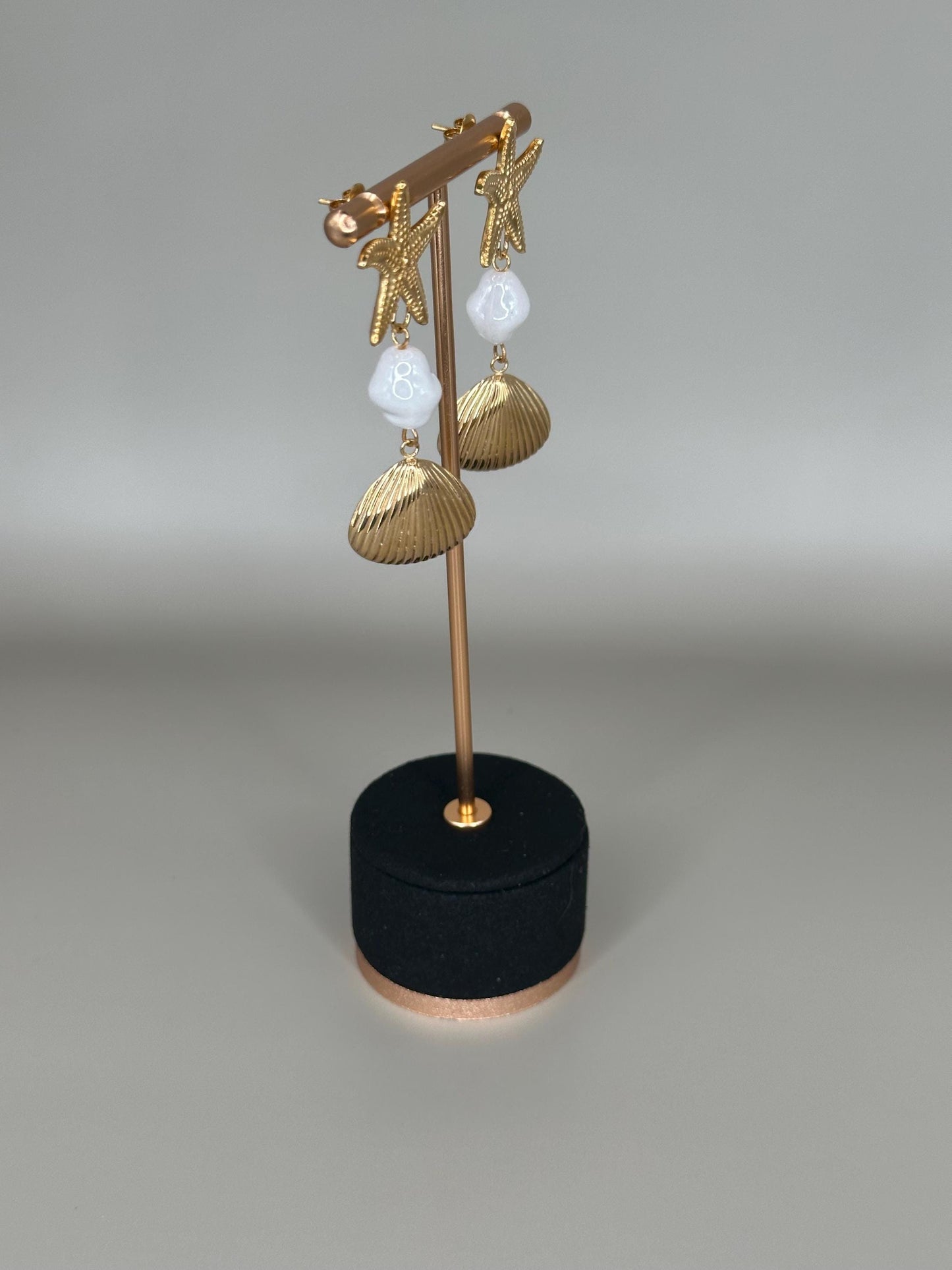 Gold Plated Waterproof Starfish , Shell , Mother Pearl Earrings – Hypoallergenic Minimalist Jewelry