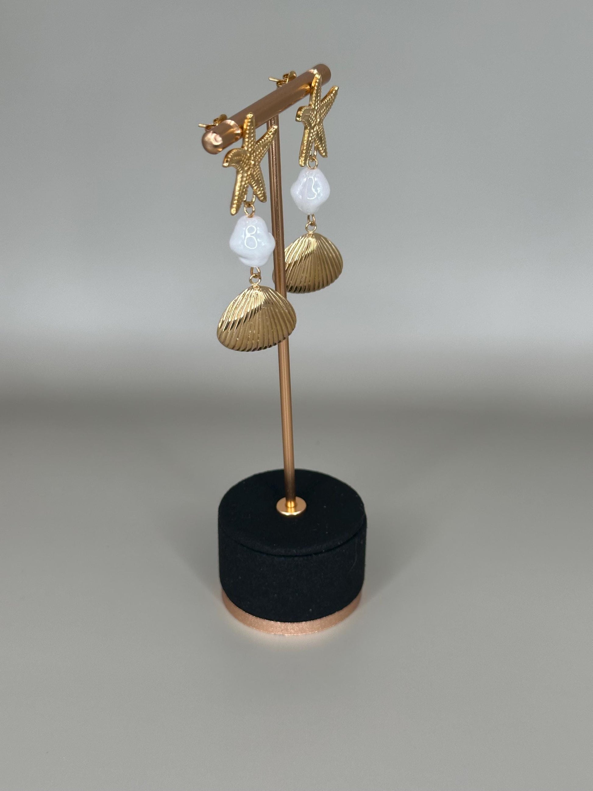 Gold Plated Waterproof Starfish , Shell , Mother Pearl Earrings – Hypoallergenic Minimalist Jewelry