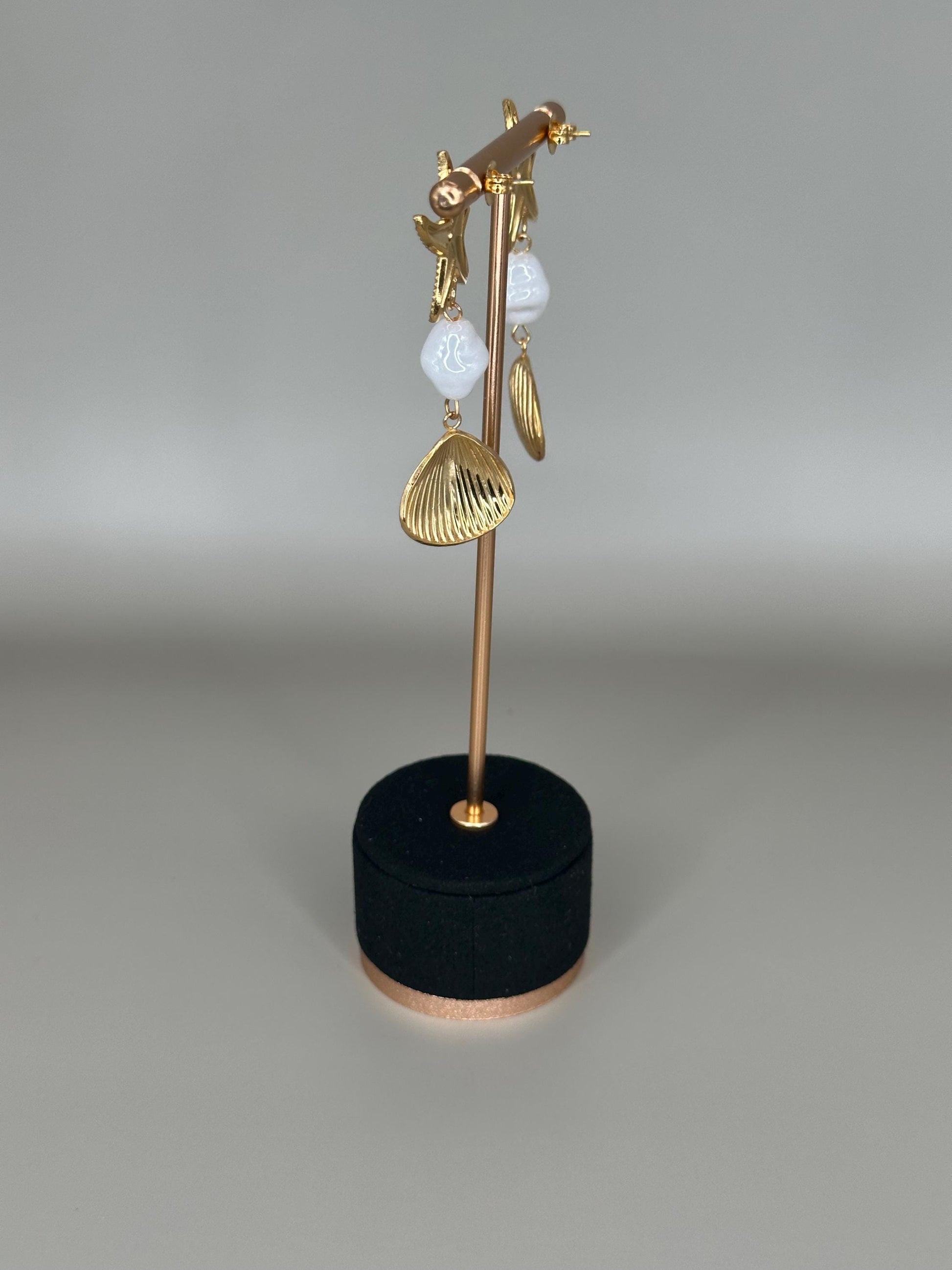 Gold Plated Waterproof Starfish , Shell , Mother Pearl Earrings – Hypoallergenic Minimalist Jewelry