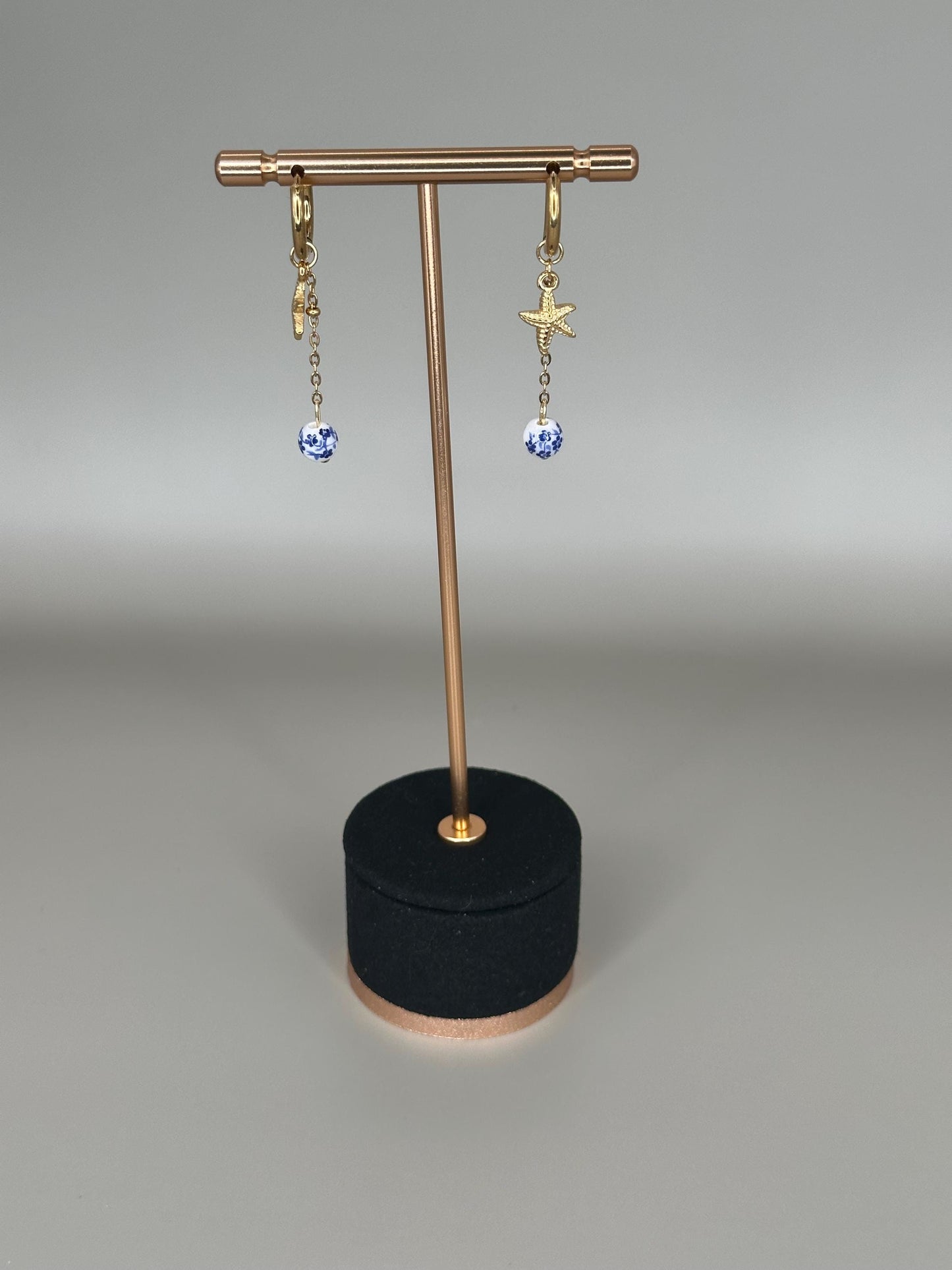 Gold Plated Waterproof Porcelain Earrings – Starfish & Sea Charms – Hypoallergenic Minimalist Jewelry