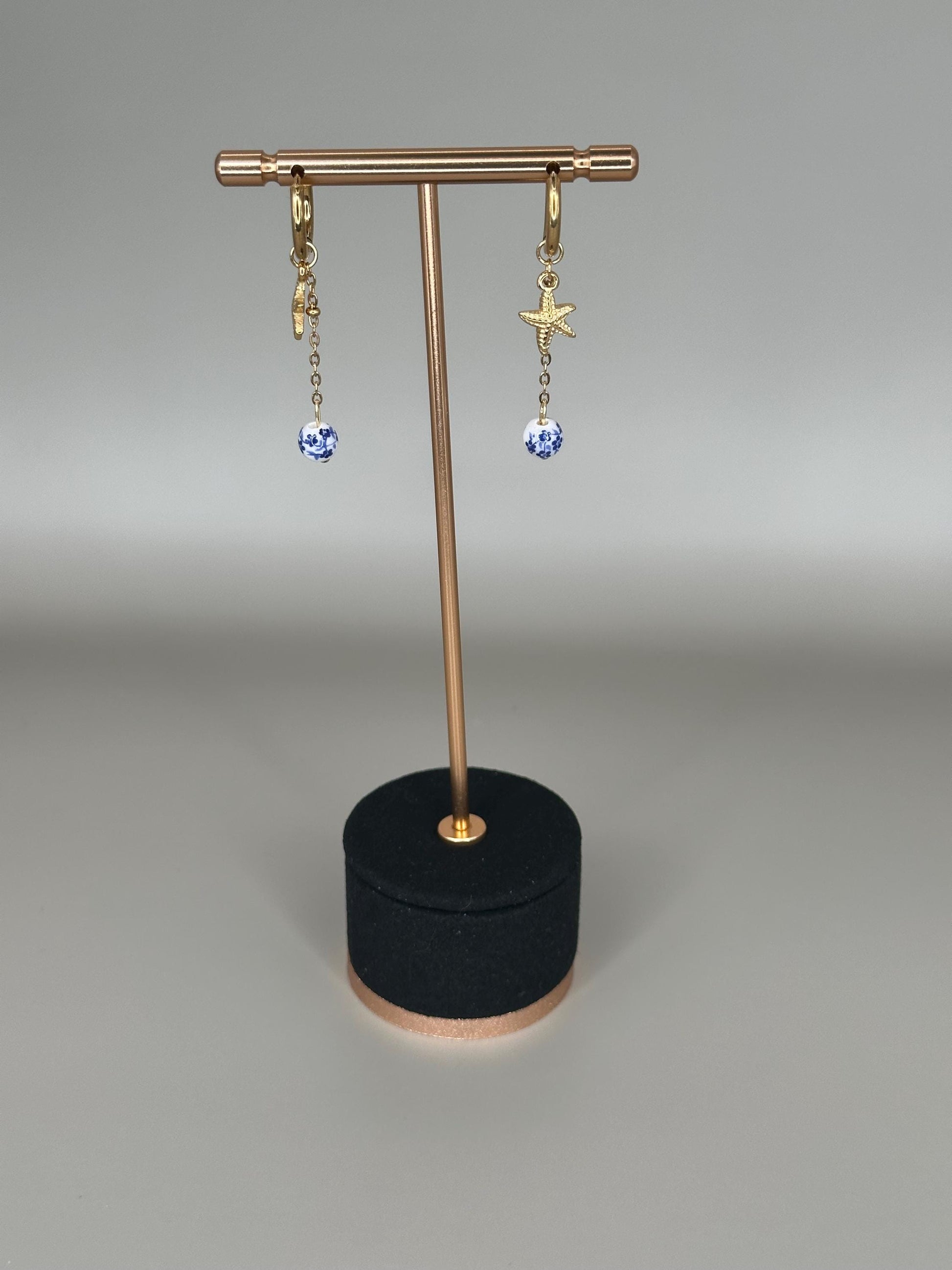 Gold Plated Waterproof Porcelain Earrings – Starfish & Sea Charms – Hypoallergenic Minimalist Jewelry