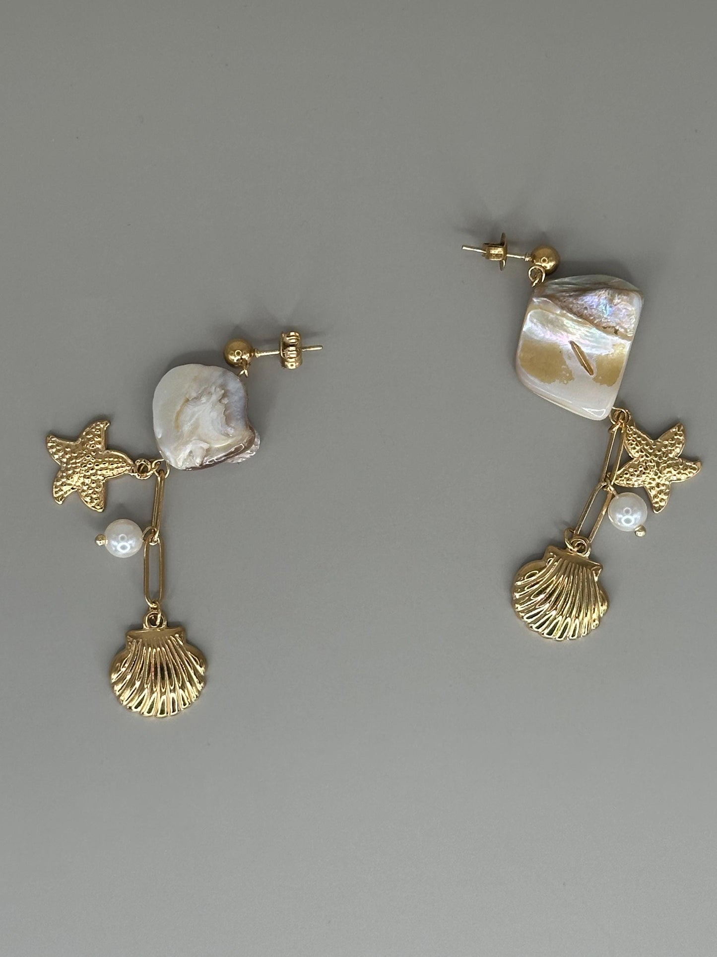 Gold Plated Waterproof Starfish & Shell Earrings – Hypoallergenic Minimalist Jewelry