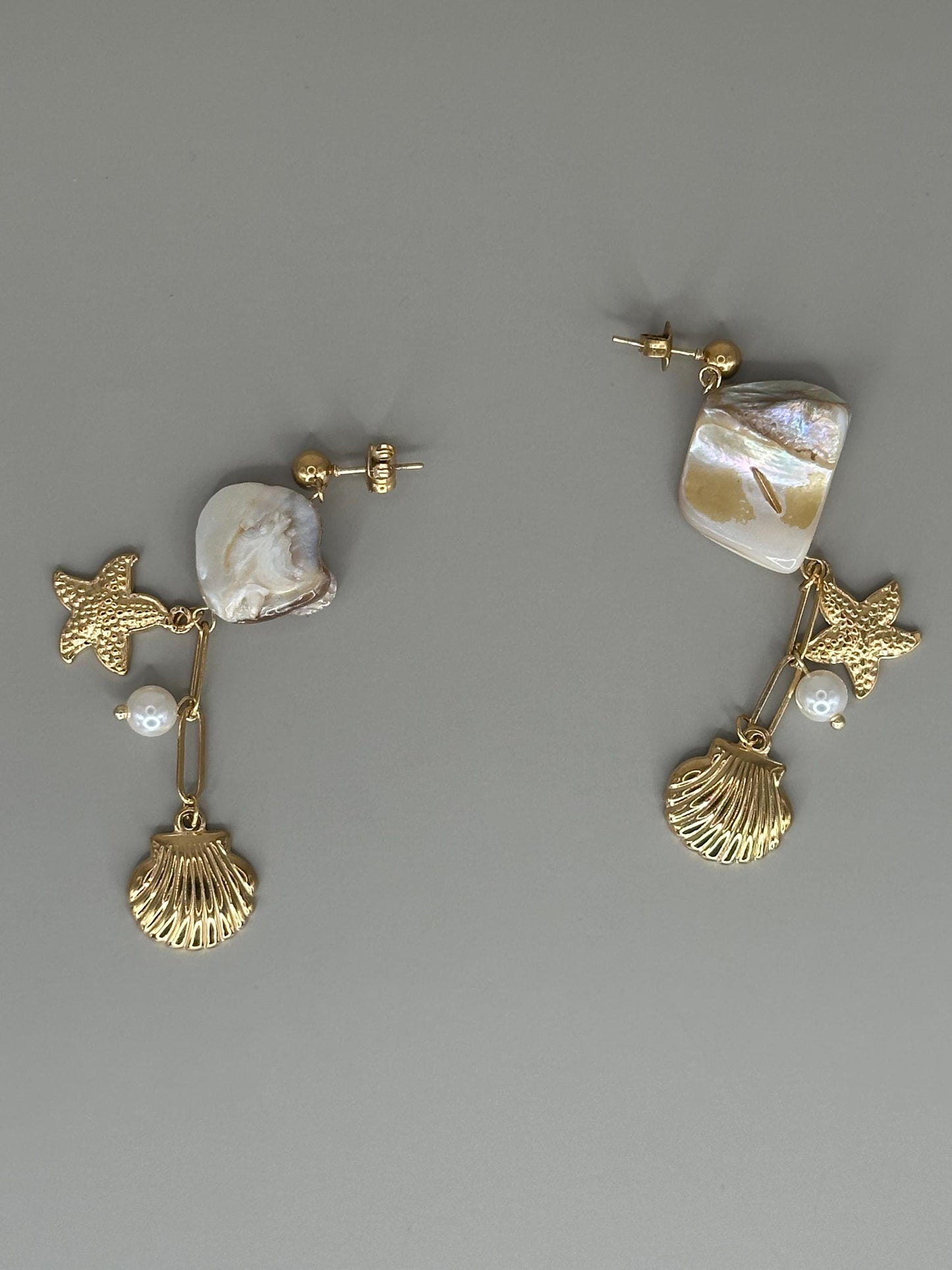 Gold Plated Waterproof Starfish & Shell Earrings – Hypoallergenic Minimalist Jewelry