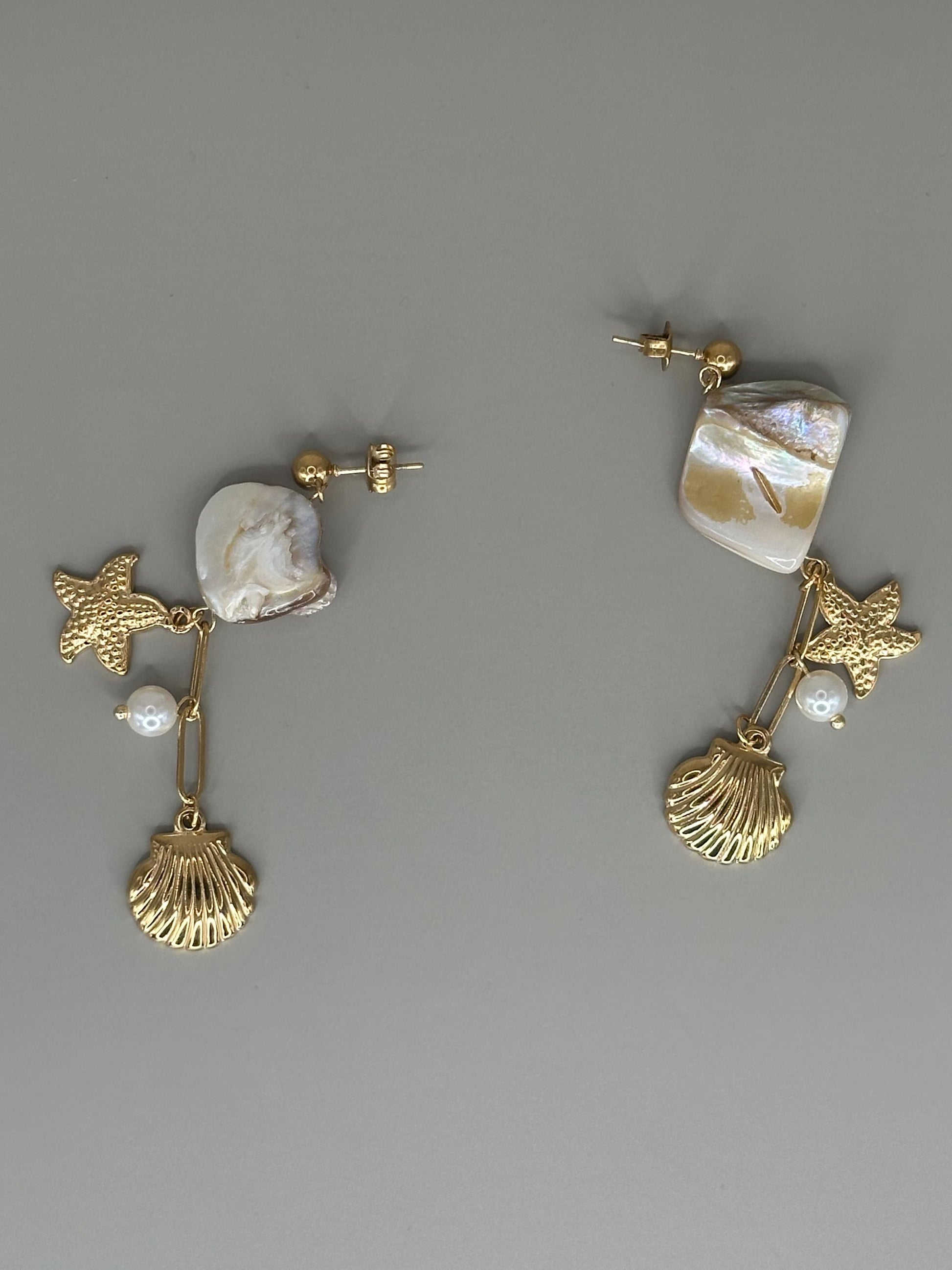 Gold Plated Waterproof Starfish & Shell Earrings – Hypoallergenic Minimalist Jewelry