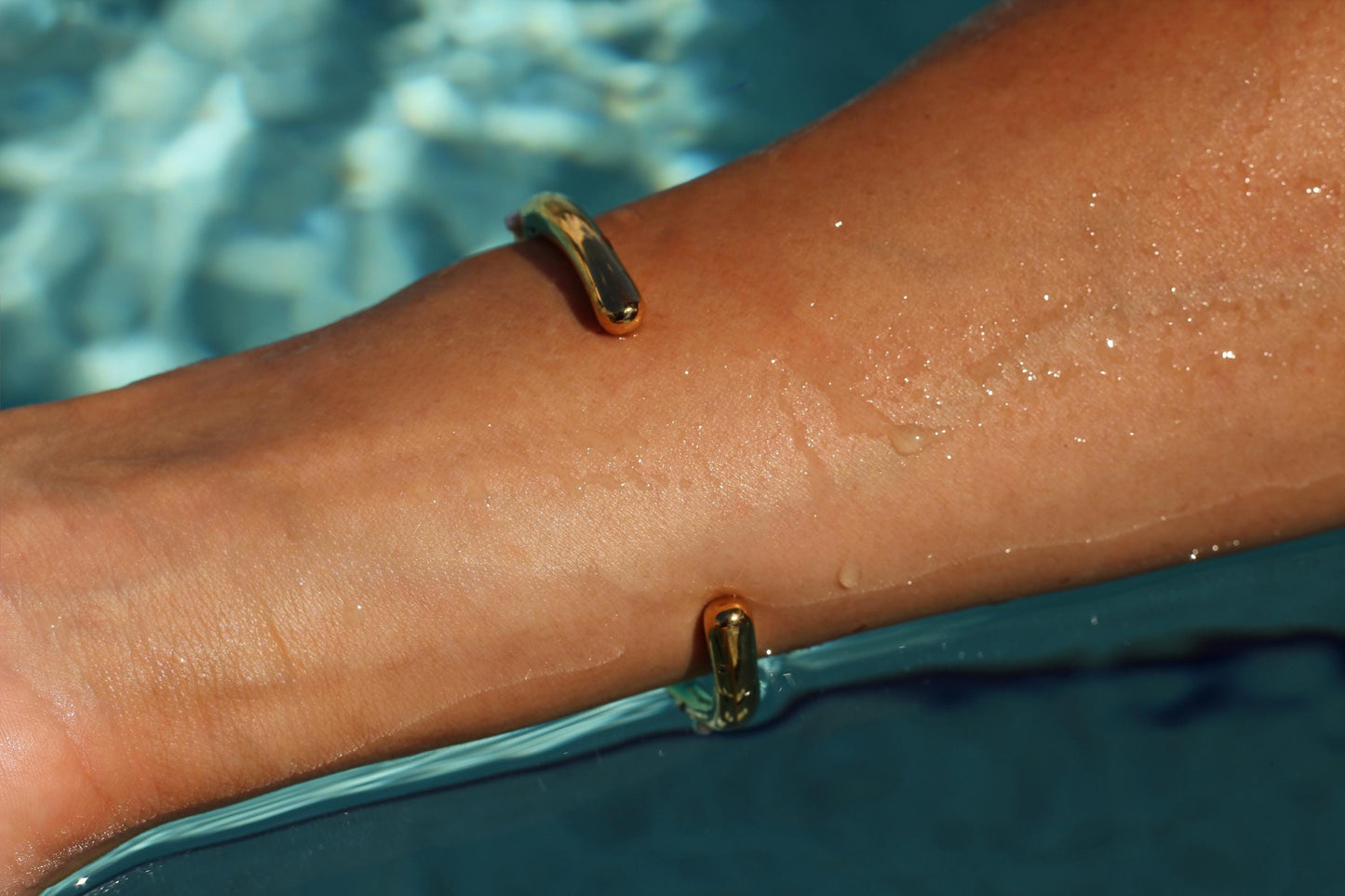 Gold Plated Waterproof Pearl & Crystal Cuff Bracelet, Hypoallergenic Minimalist Jewelry