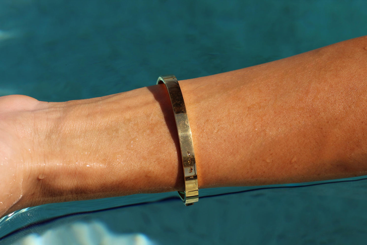 Gold Plated Waterproof Baguette Crystal Bangle Bracelet – Hypoallergenic Minimalist Jewelry